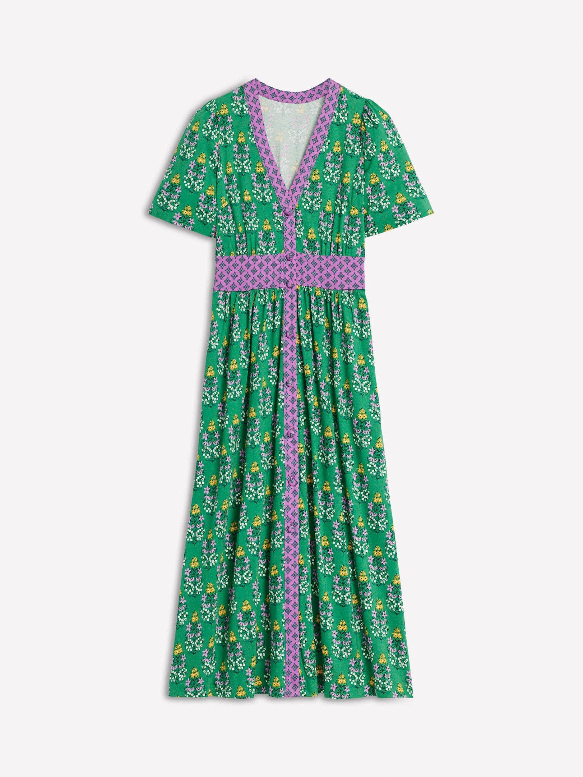 Product image 7 of 7, which shows Boden Natalia Floral Tea Dress, Emerald/Multi, 8