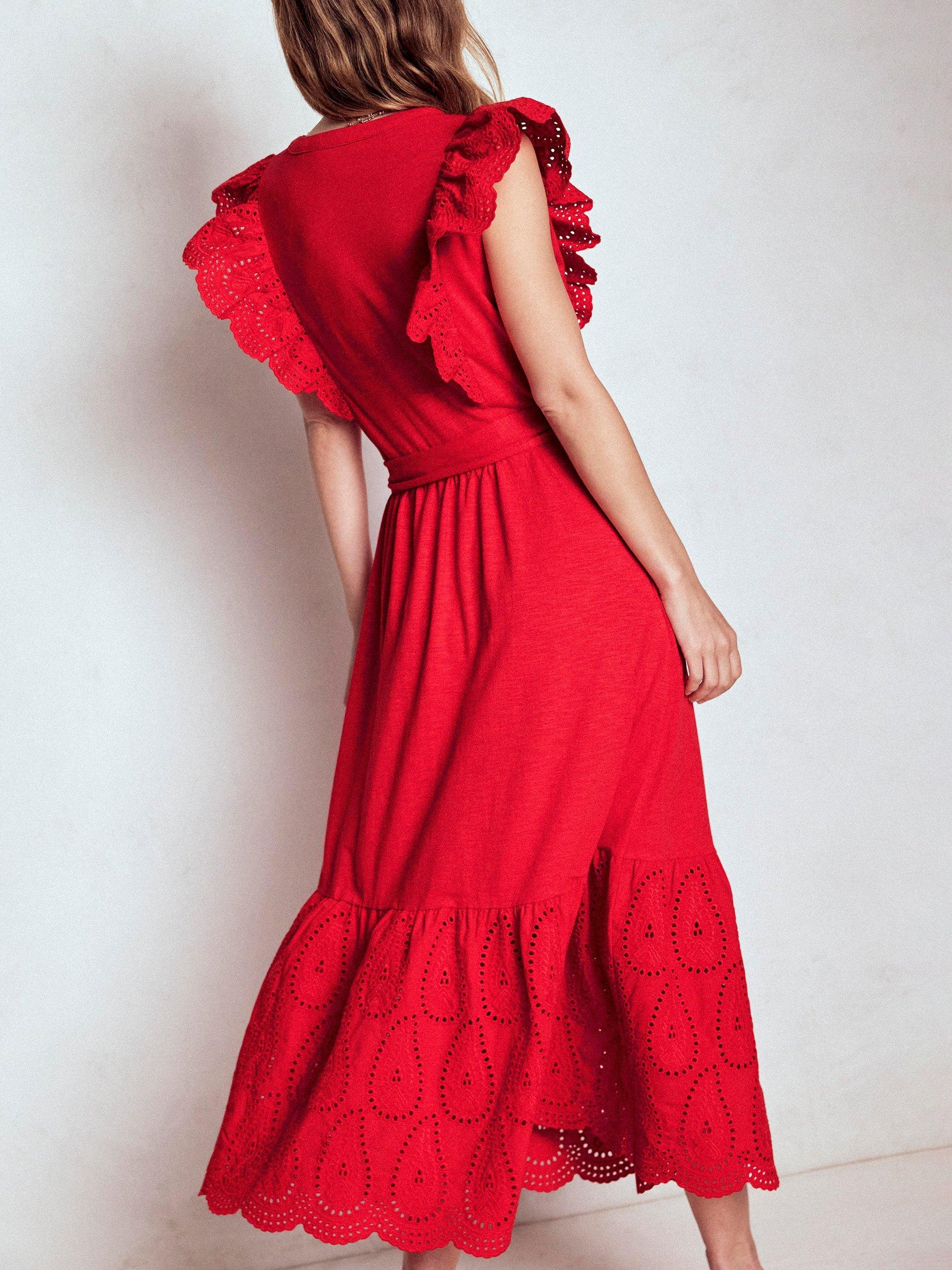 Product image 3 of 6, which shows Boden Ruffle Tiered Midi Dress, Poppy Red, 8