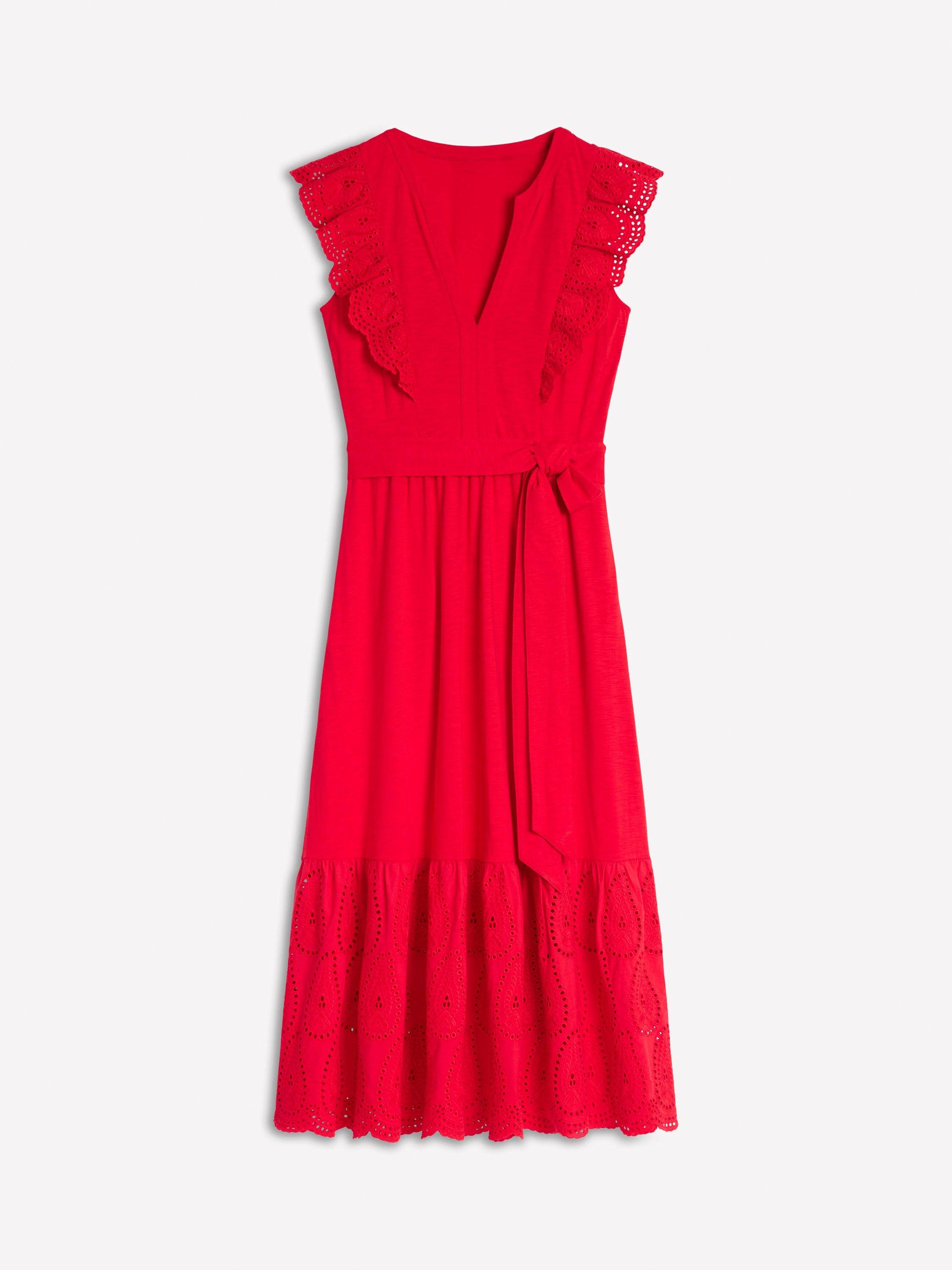 Product image 6 of 6, which shows Boden Ruffle Tiered Midi Dress, Poppy Red, 8