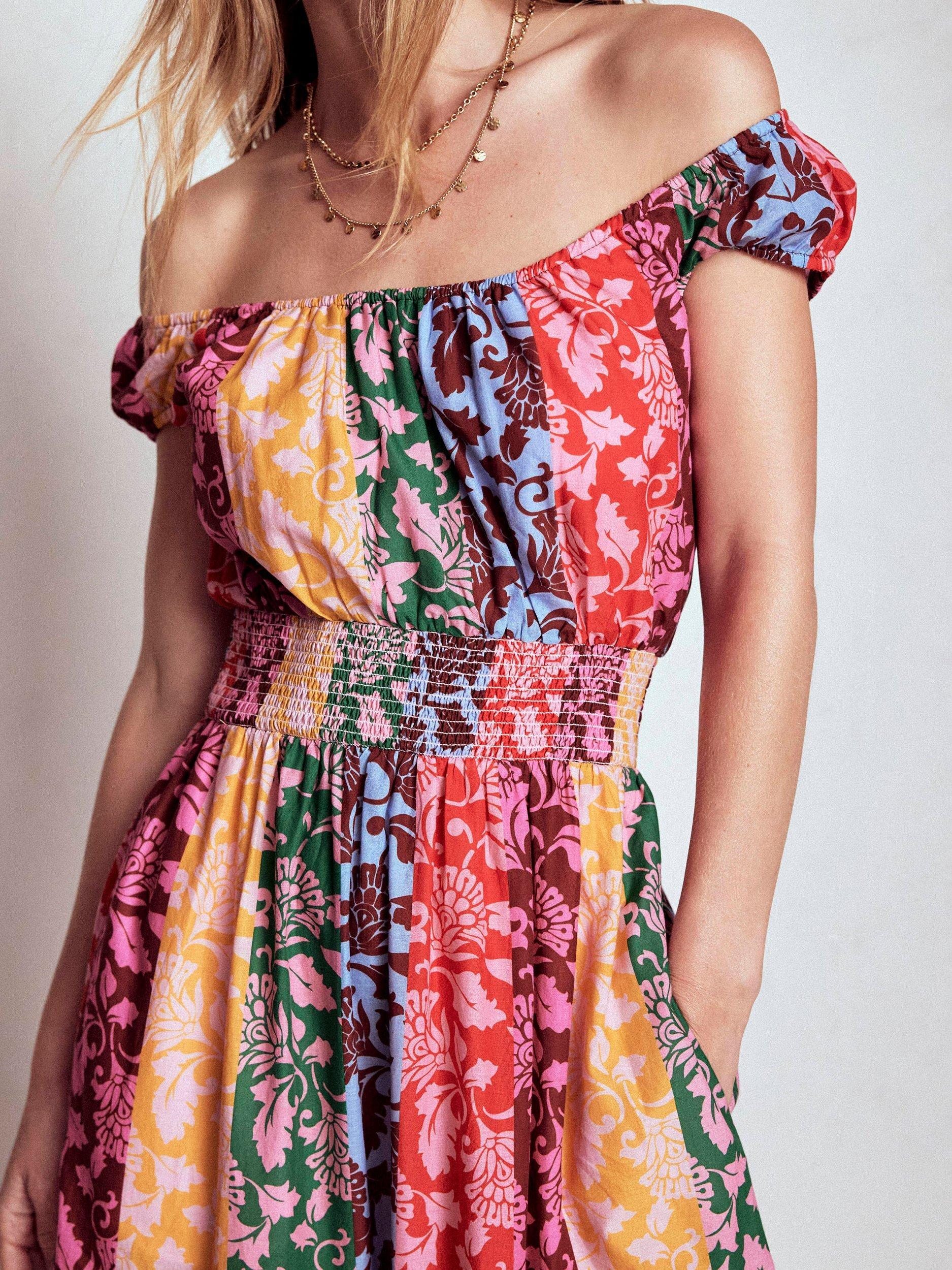 Product image 2 of 5, which shows Boden Floral Stripe Scoop Tiered Dress, Multi, 12