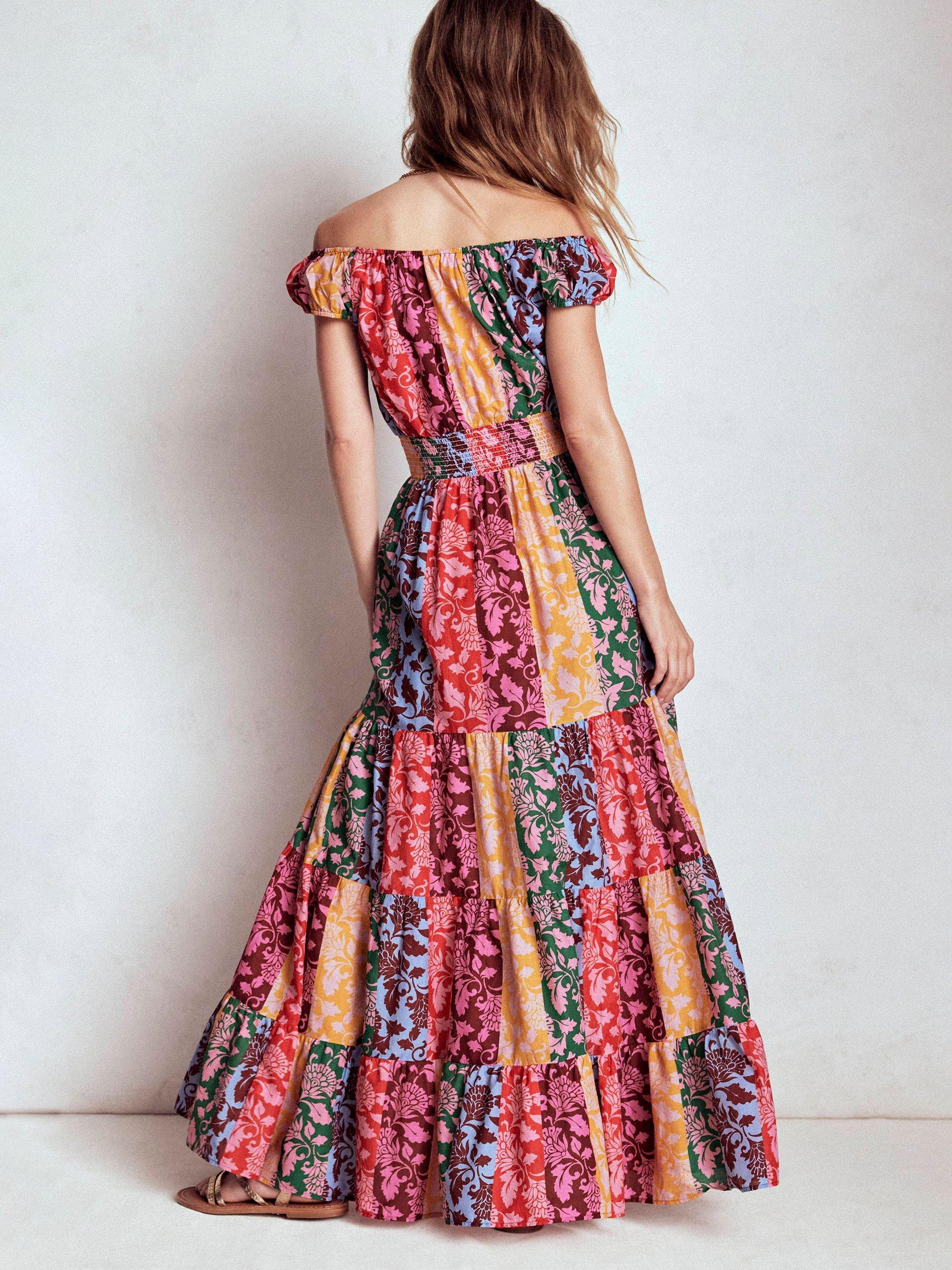 Product image 3 of 5, which shows Boden Floral Stripe Scoop Tiered Dress, Multi, 12