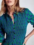 Boden Floral Smocked Jersey Shirt Dress, Blue/Multi
