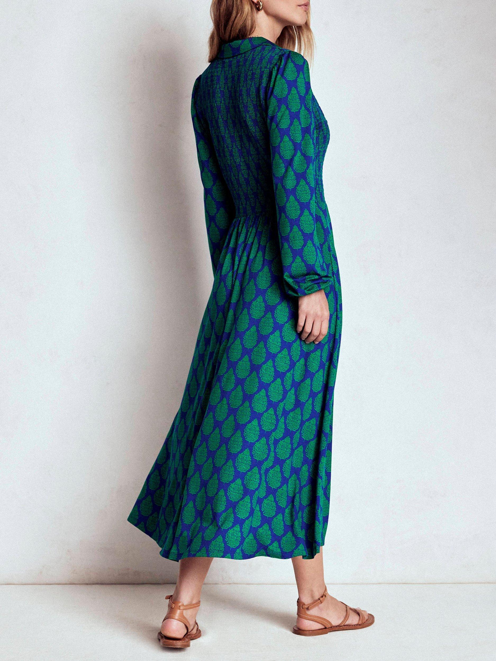 Product image 3 of 6, which shows Boden Floral Smocked Jersey Shirt Dress, Blue/Multi, 8