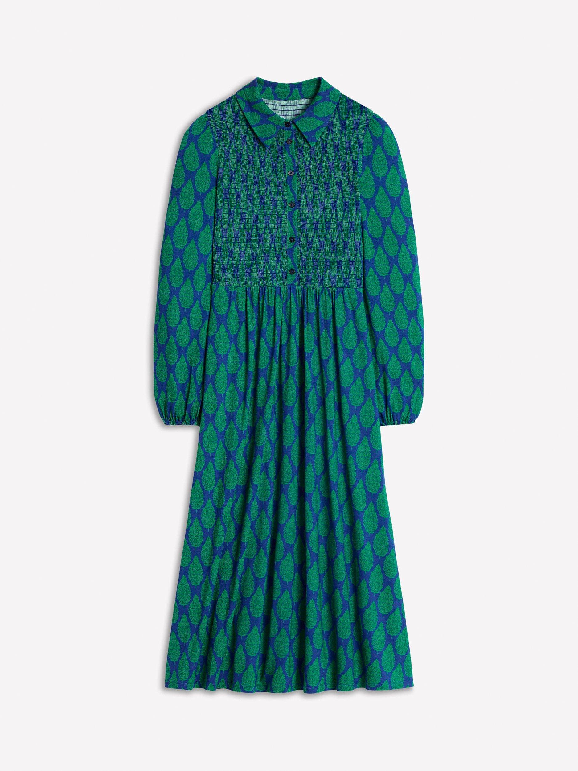 Product image 6 of 6, which shows Boden Floral Smocked Jersey Shirt Dress, Blue/Multi, 8