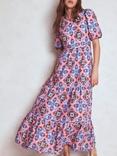 Boden Floral Tiered Poplin Dress, Pink/Multi