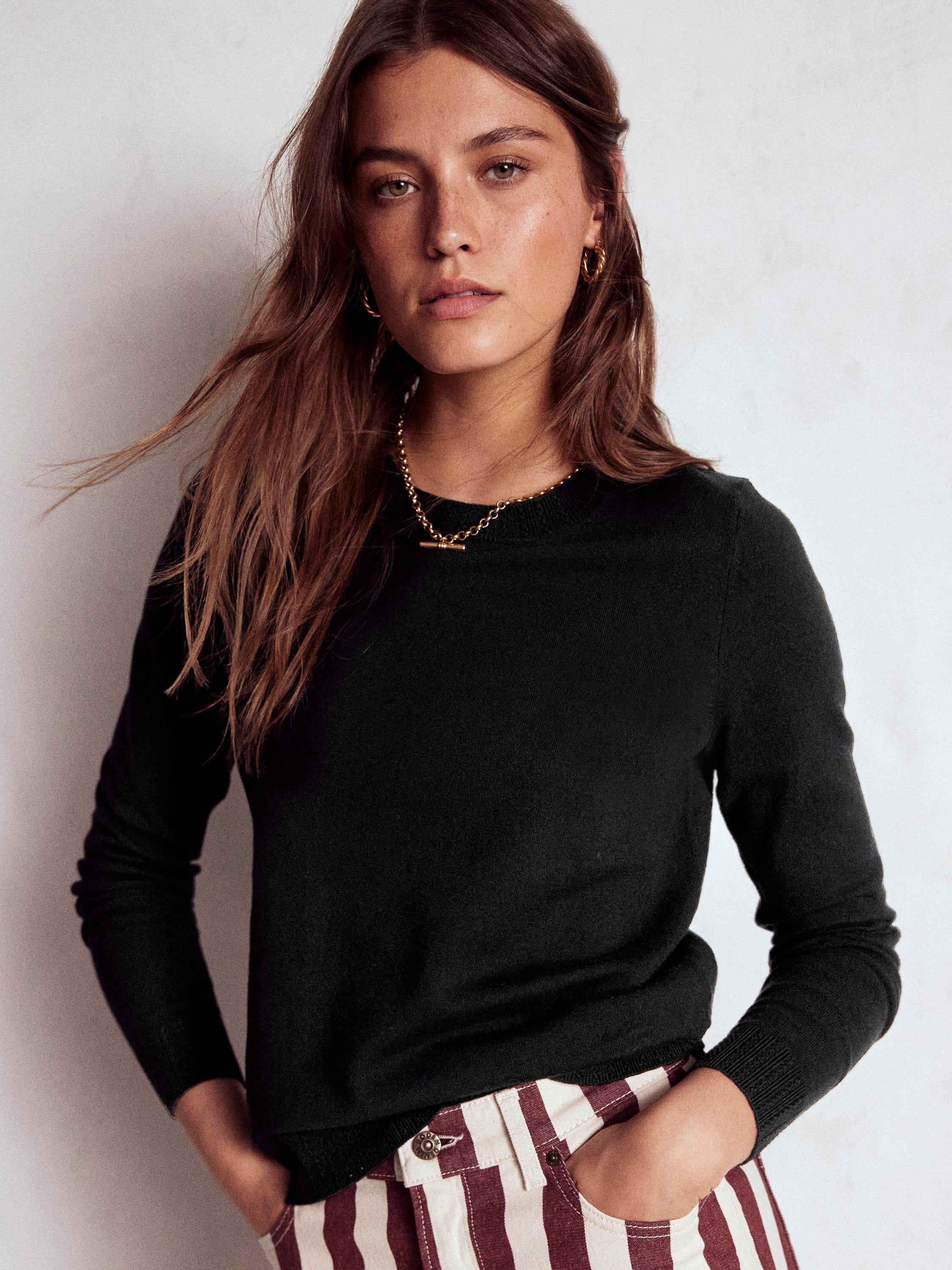Product image 1 of 6, which shows Boden Emilia Crew Neck Jumper, Black, XS
