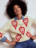 Boden Embroidered Hearts Jumper, Warm Ivory/Multi