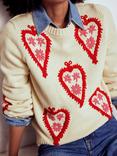 Boden Embroidered Hearts Jumper, Warm Ivory/Multi