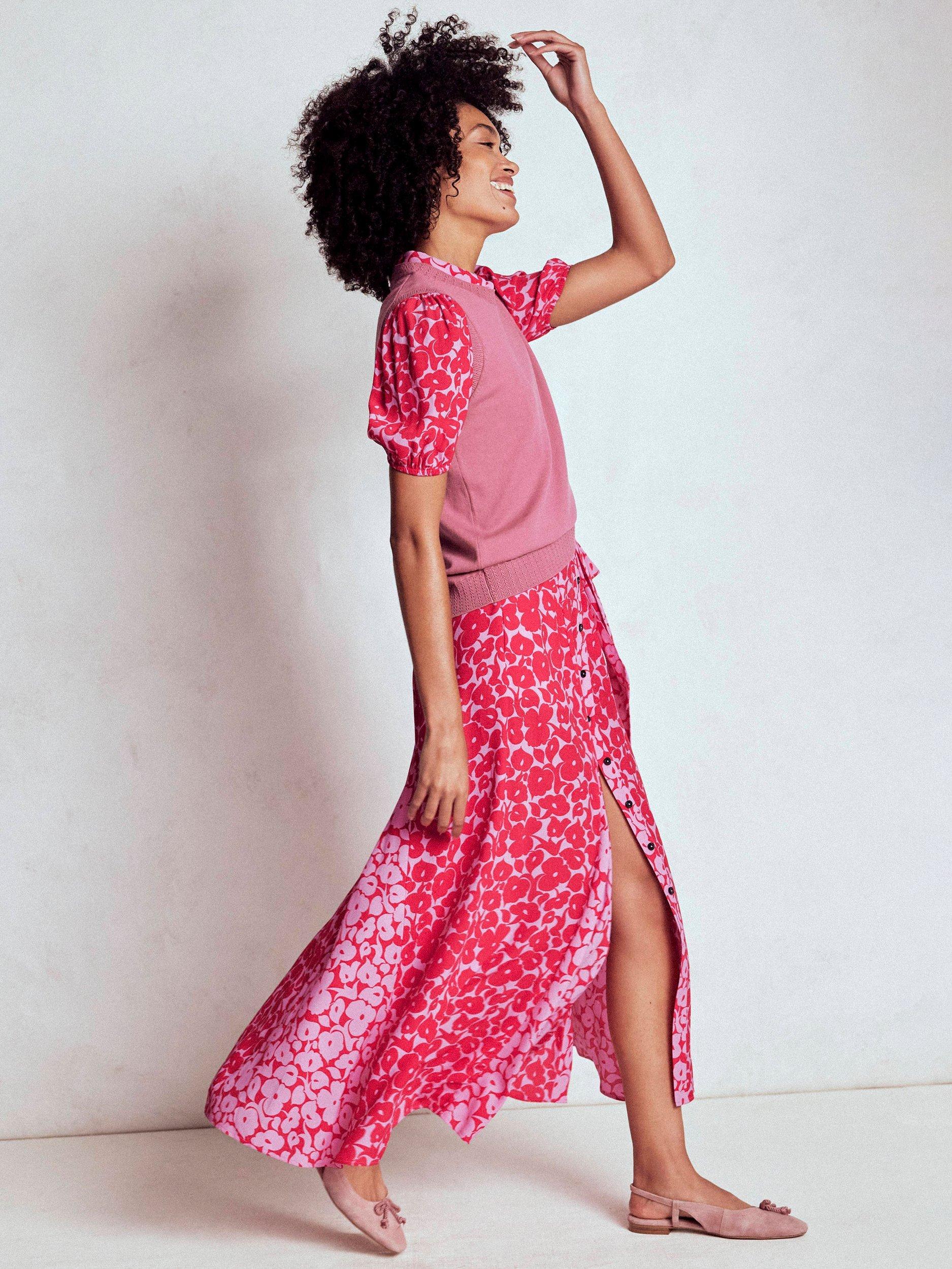 Product image 4 of 5, which shows Boden Alegra Floral Shirt Dress, Red/Multi, 12