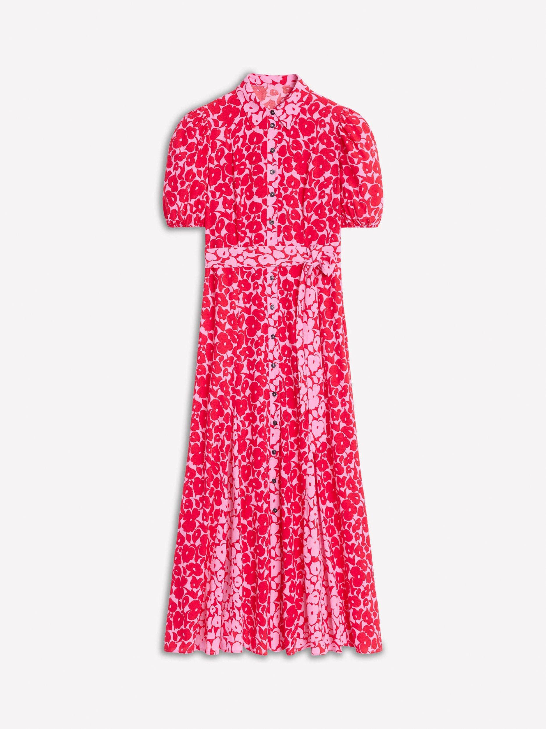 Product image 5 of 5, which shows Boden Alegra Floral Shirt Dress, Red/Multi, 12