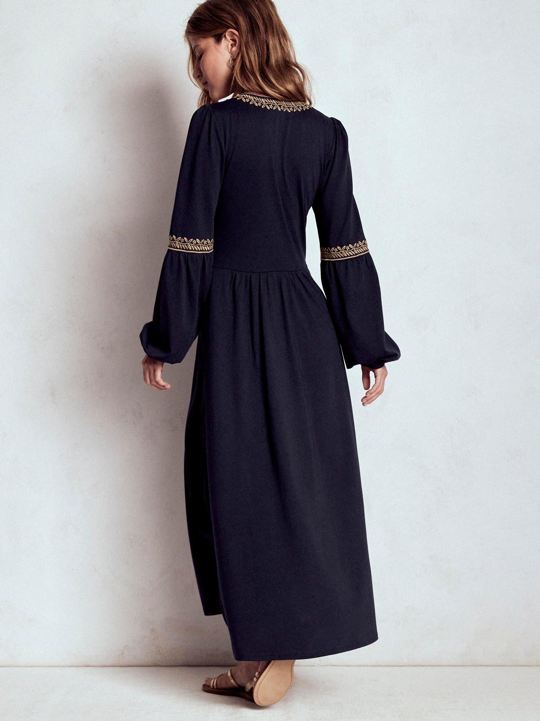 Product image 3 of 5, which shows Boden Embroidered V-Neck Midi Dress, Navy, 8