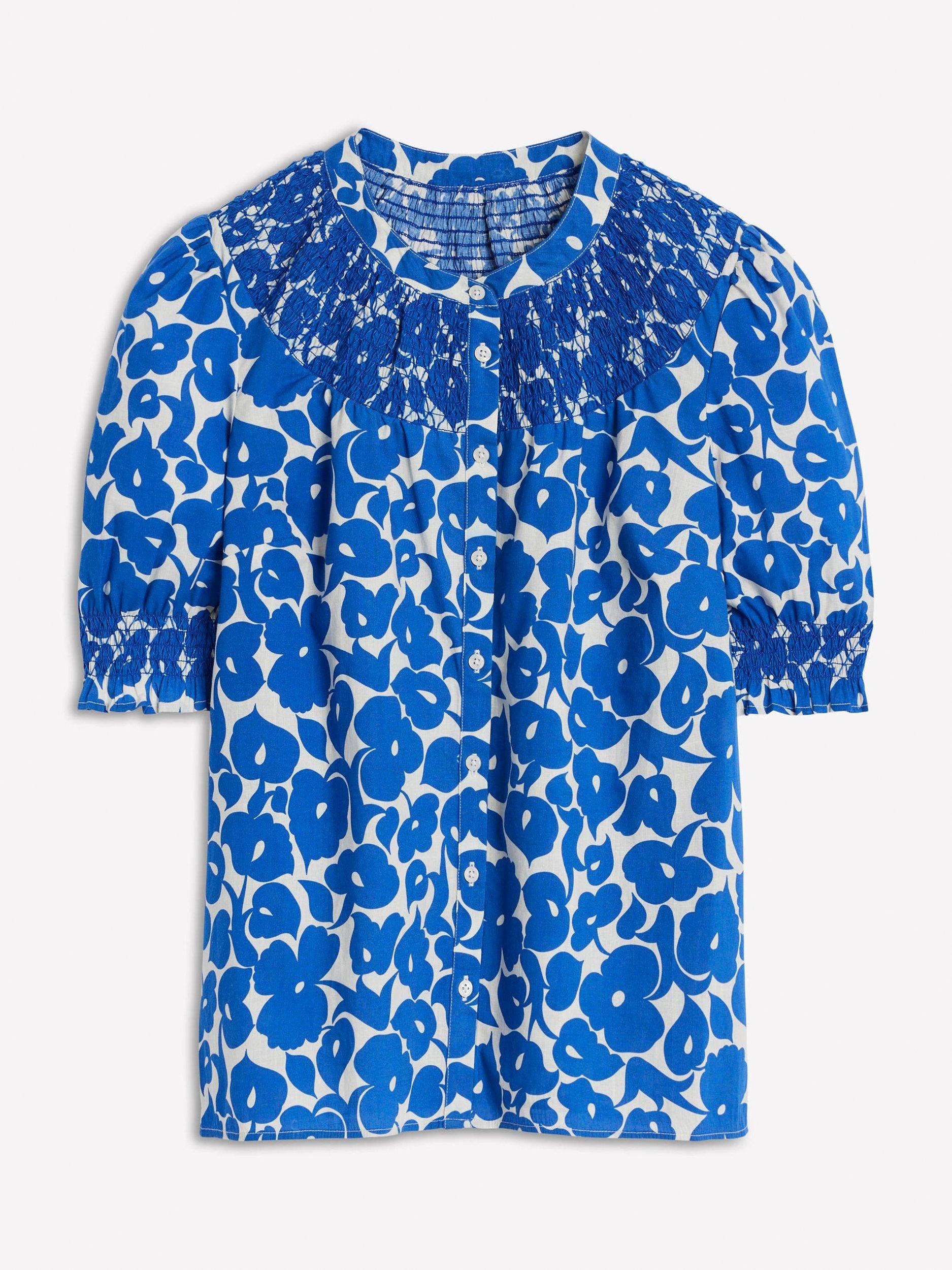 Product image 5 of 5, which shows Boden Effie Floral Short Sleeve Top, Blue/Multi, 8