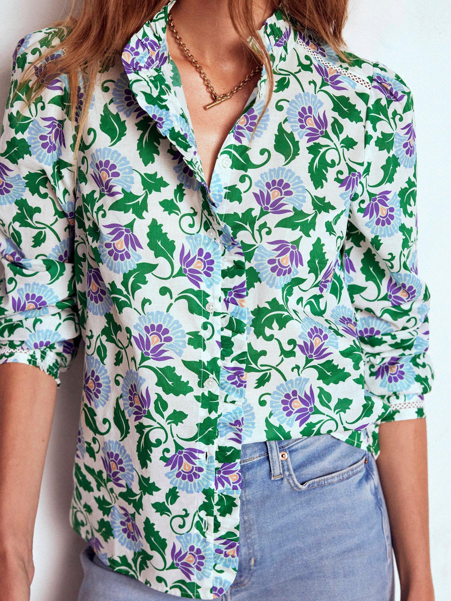 Product image 2 of 5, which shows Boden Helena Floral Top, Emerald/Multi, 8