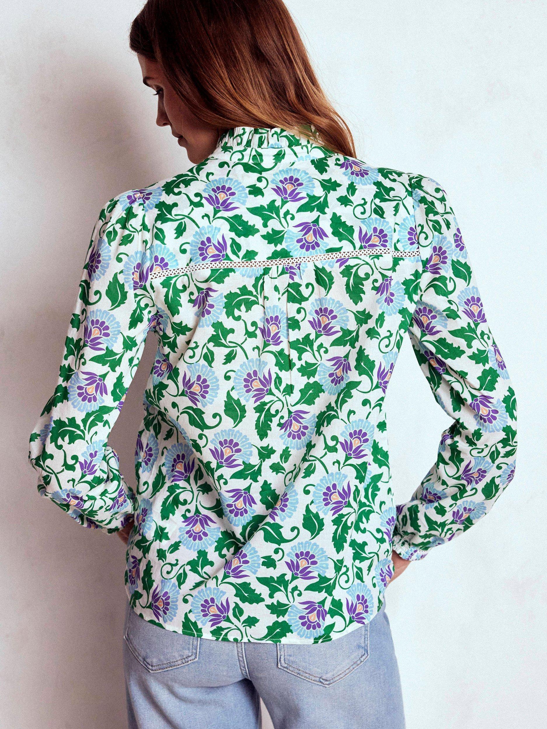 Product image 3 of 5, which shows Boden Helena Floral Top, Emerald/Multi, 8