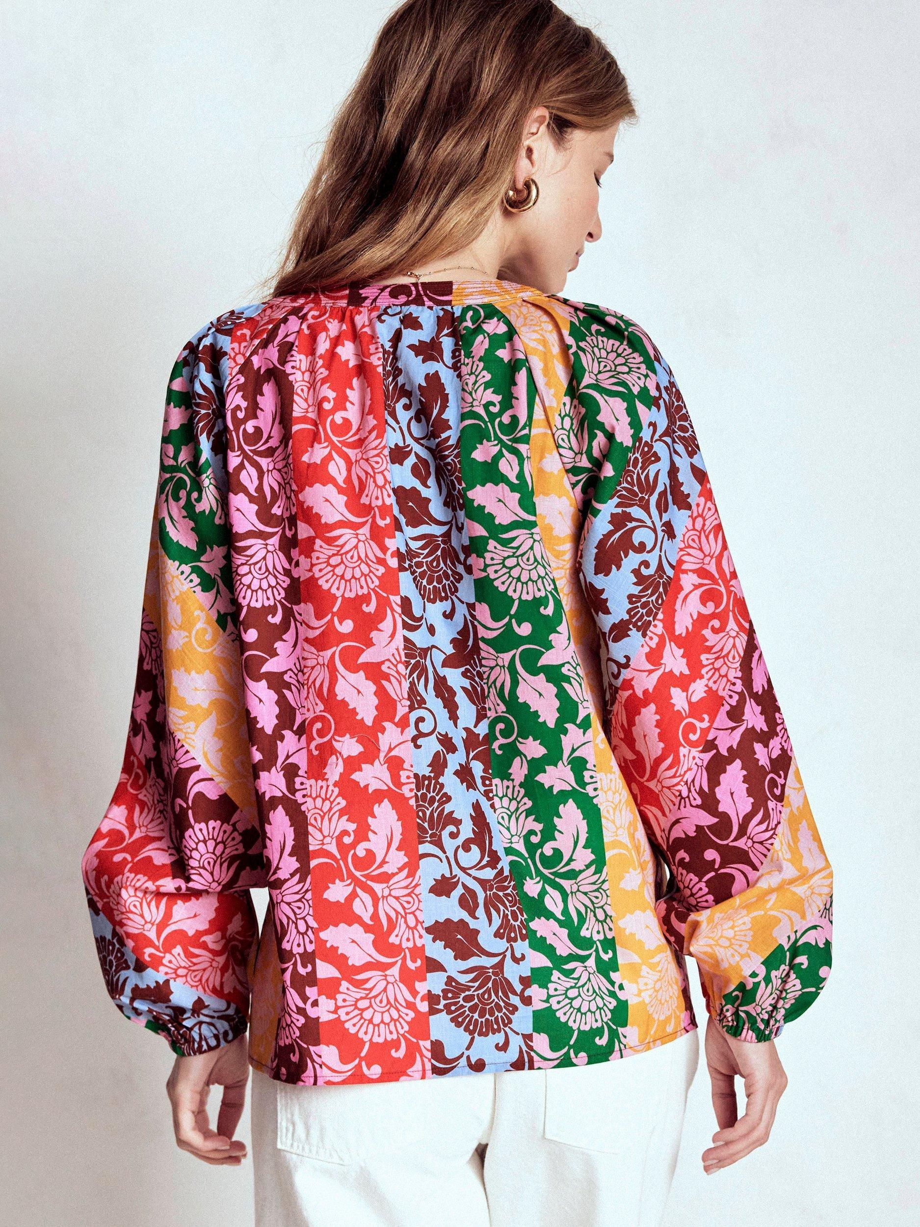 Product image 3 of 6, which shows Boden Floral Stripe Notch Neck Top, Multi, 8