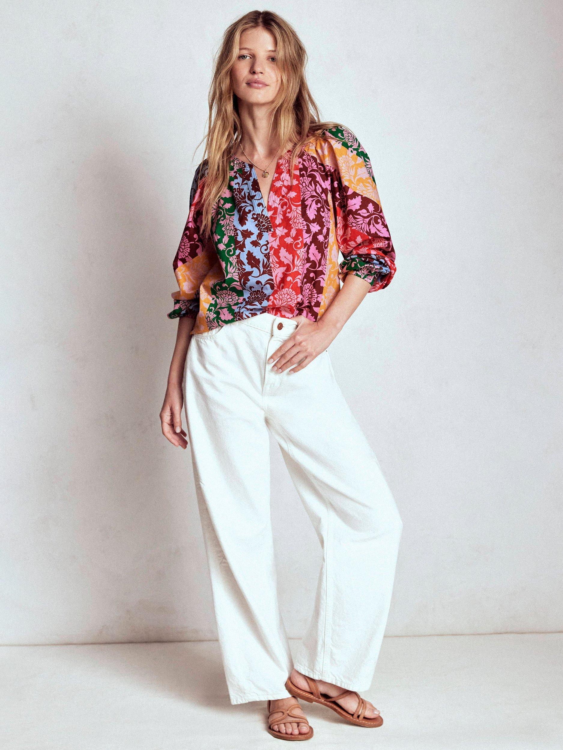 Product image 4 of 6, which shows Boden Floral Stripe Notch Neck Top, Multi, 8