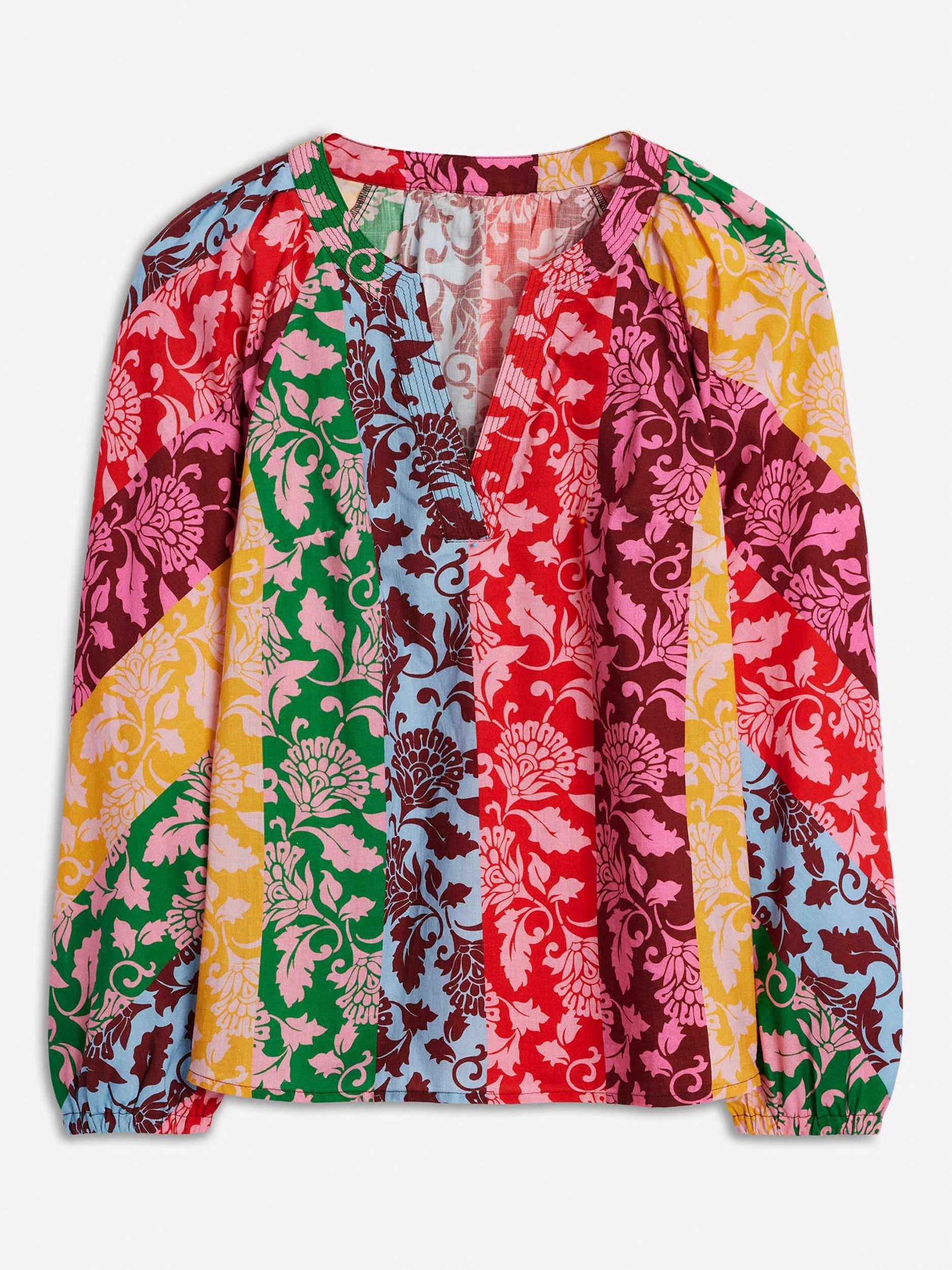 Product image 6 of 6, which shows Boden Floral Stripe Notch Neck Top, Multi, 8