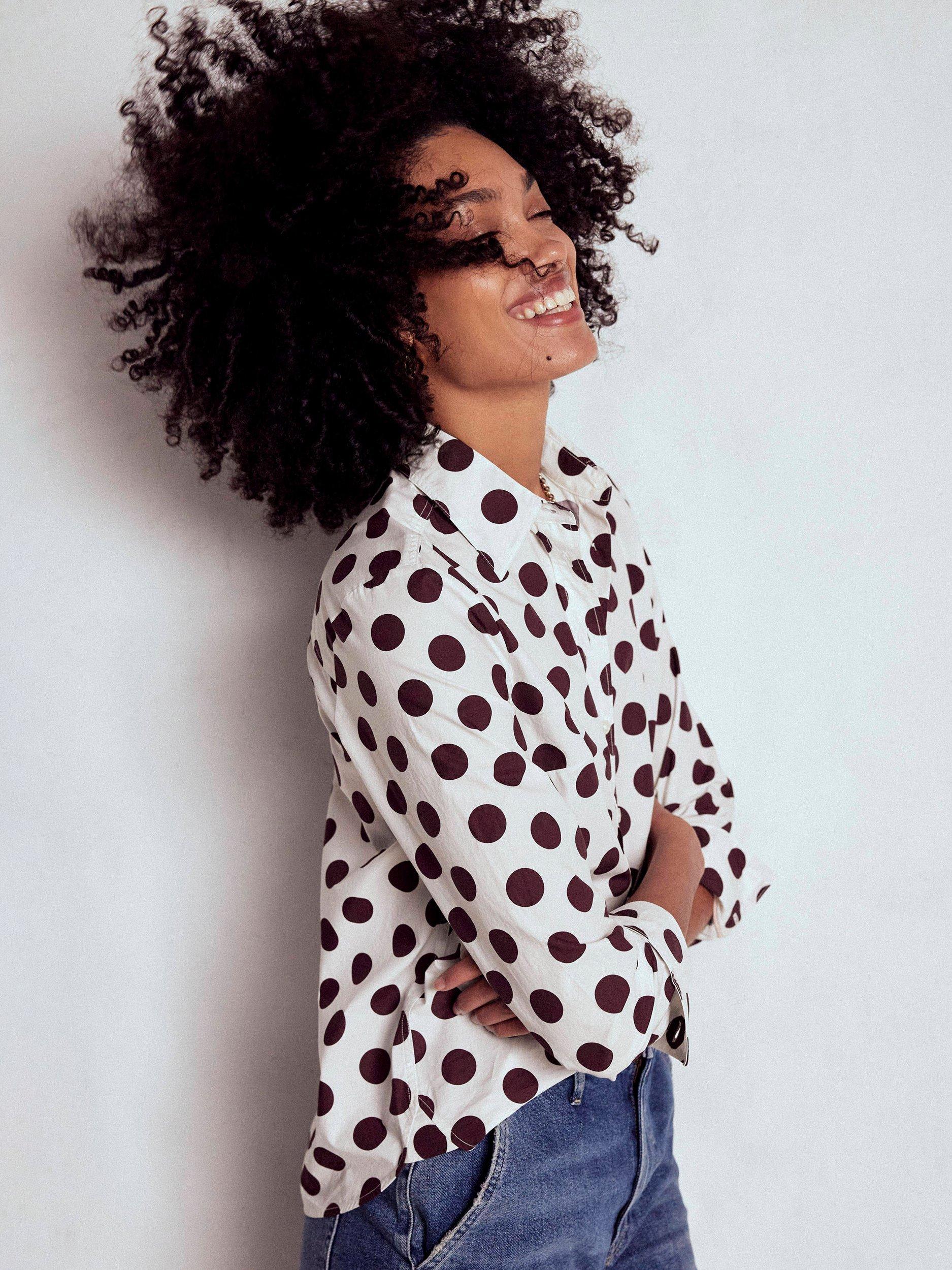 Boden Sienna Polka Dot Shirt, Chestnut/Multi