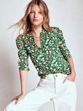 Boden Floral Mutton Sleeve Top, Emerald/Multi