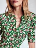 Boden Floral Mutton Sleeve Top, Emerald/Multi