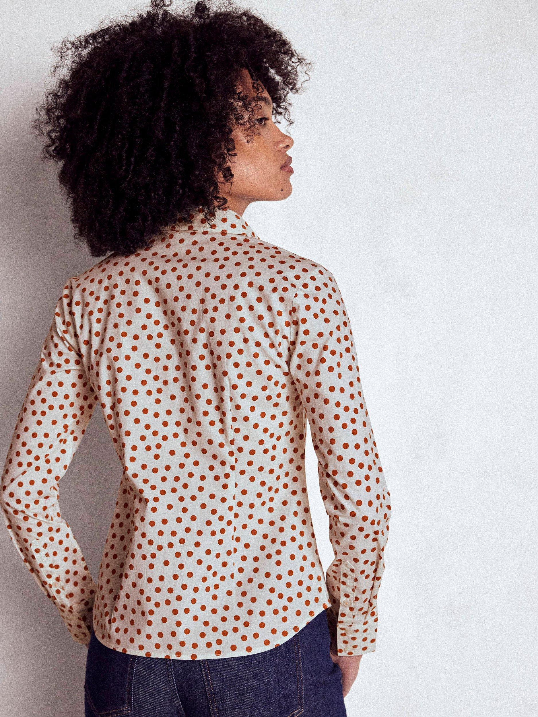 Product image 3 of 5, which shows Boden Saskia Spot Stretch Shirt, Cognac/Multi, 18