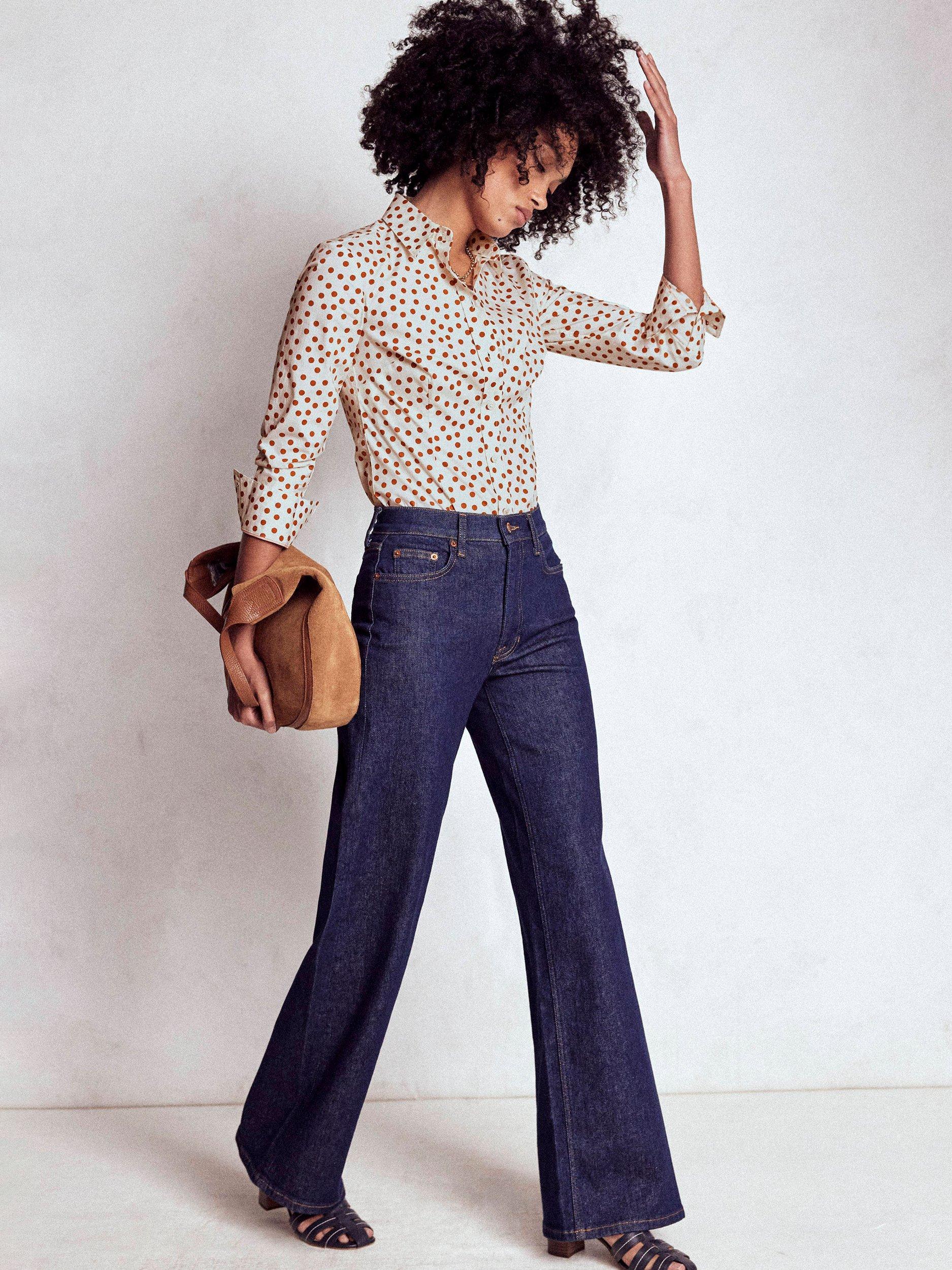 Product image 4 of 5, which shows Boden Saskia Spot Stretch Shirt, Cognac/Multi, 18