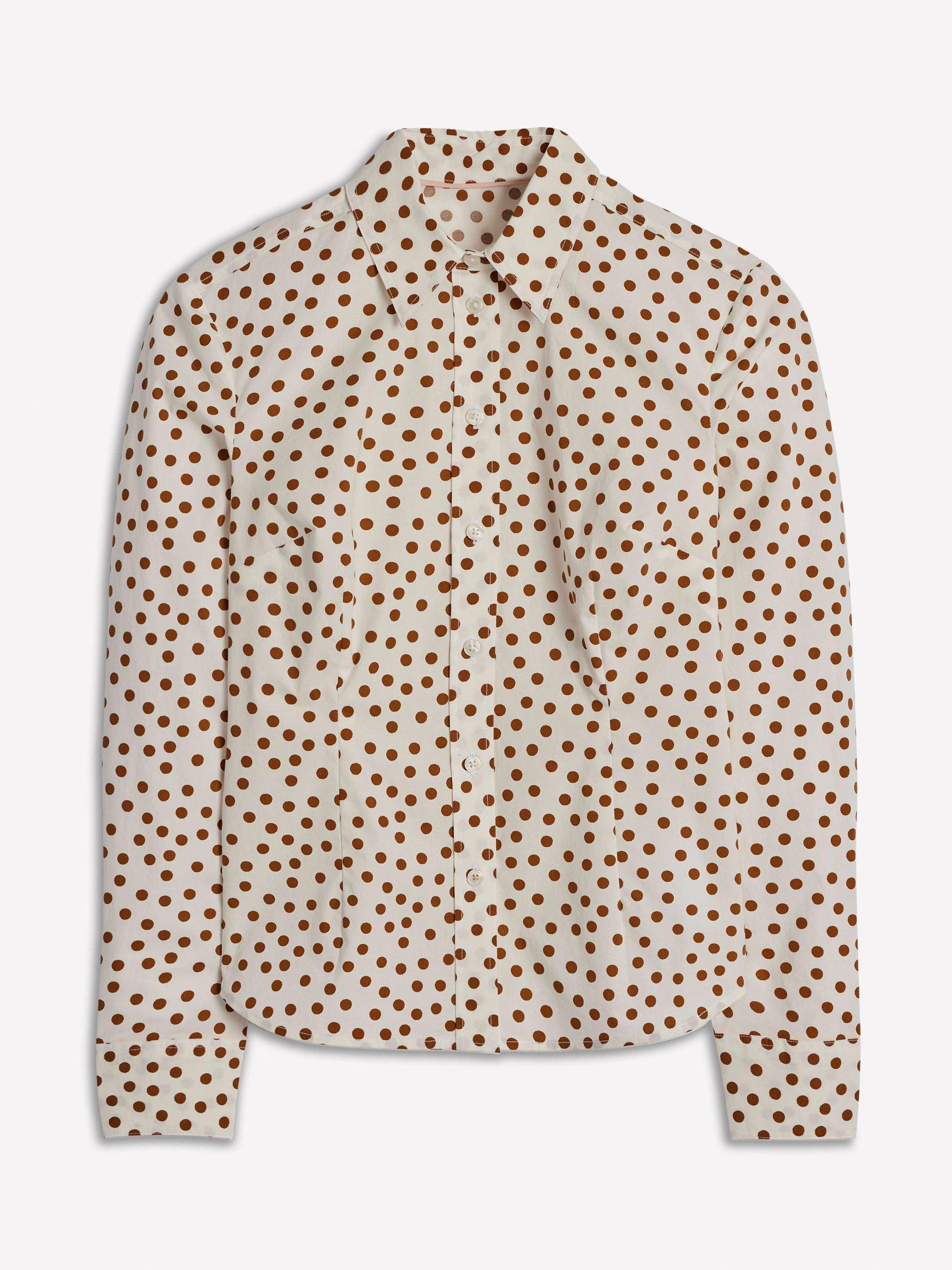 Product image 5 of 5, which shows Boden Saskia Spot Stretch Shirt, Cognac/Multi, 18