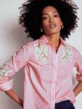 Boden Sienna Embroidered Detail Stripe Shirt, Pink/Ivory