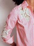 Boden Sienna Embroidered Detail Stripe Shirt, Pink/Ivory