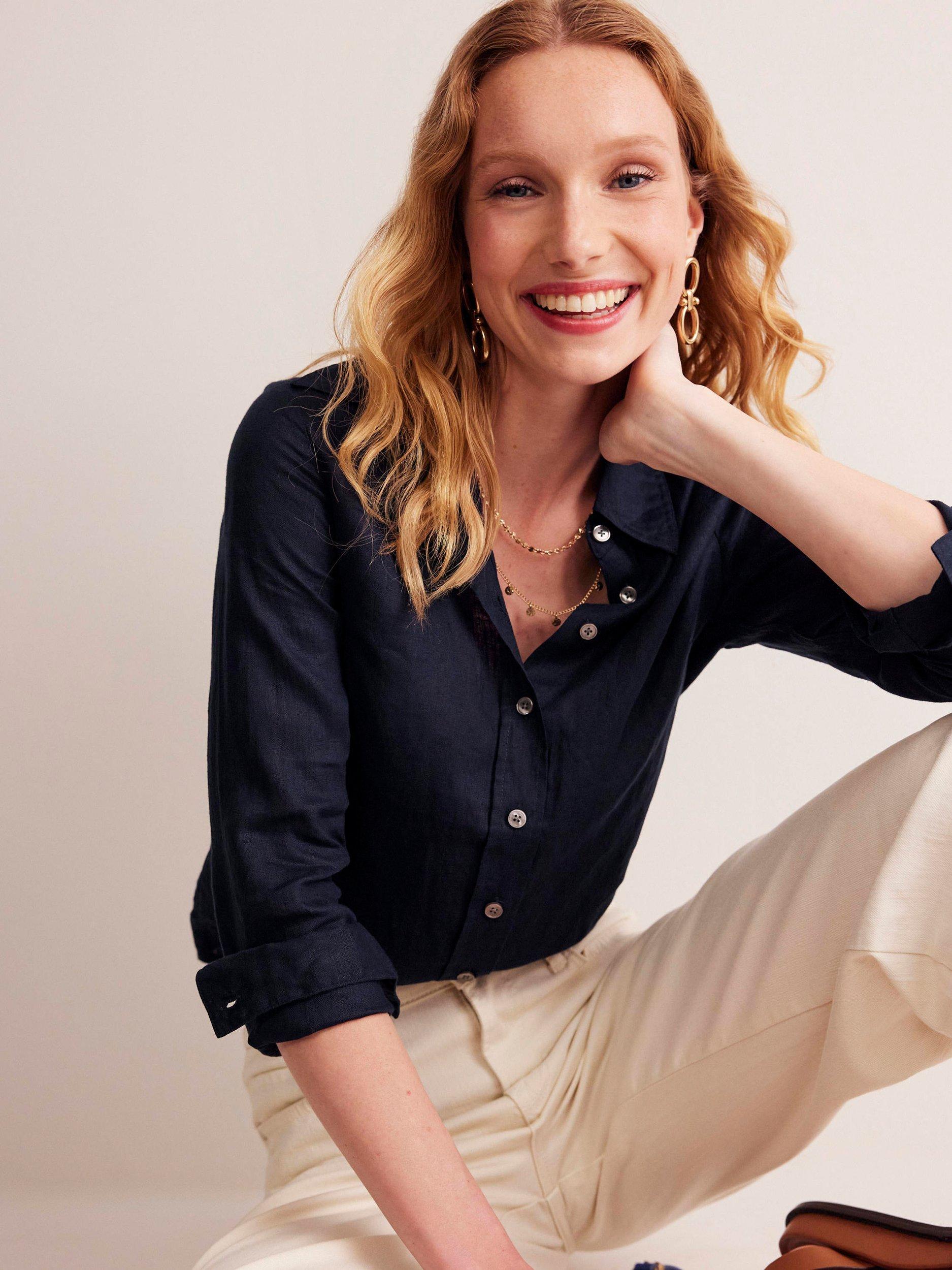 Product image 1 of 5, which shows Boden Sienna Pure Linen Shirt, Navy, 8