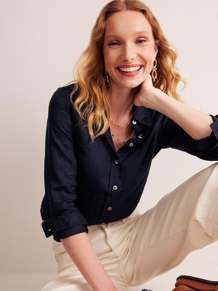 Boden Sienna Pure Linen Shirt, Navy