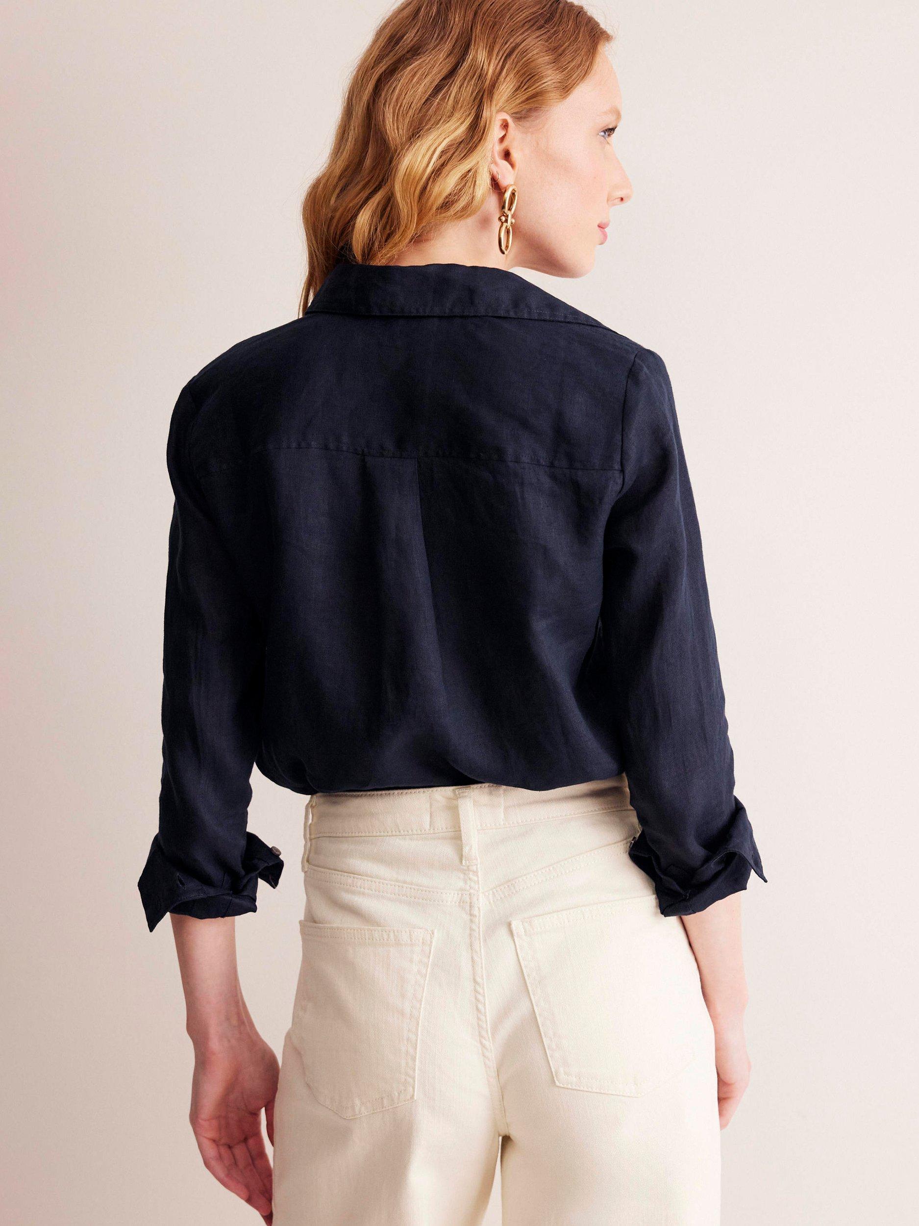 Product image 3 of 5, which shows Boden Sienna Pure Linen Shirt, Navy, 8