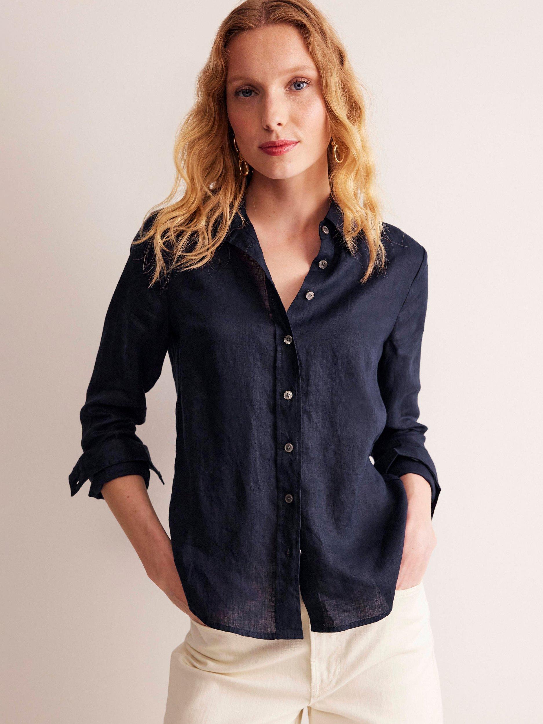 Product image 4 of 5, which shows Boden Sienna Pure Linen Shirt, Navy, 8