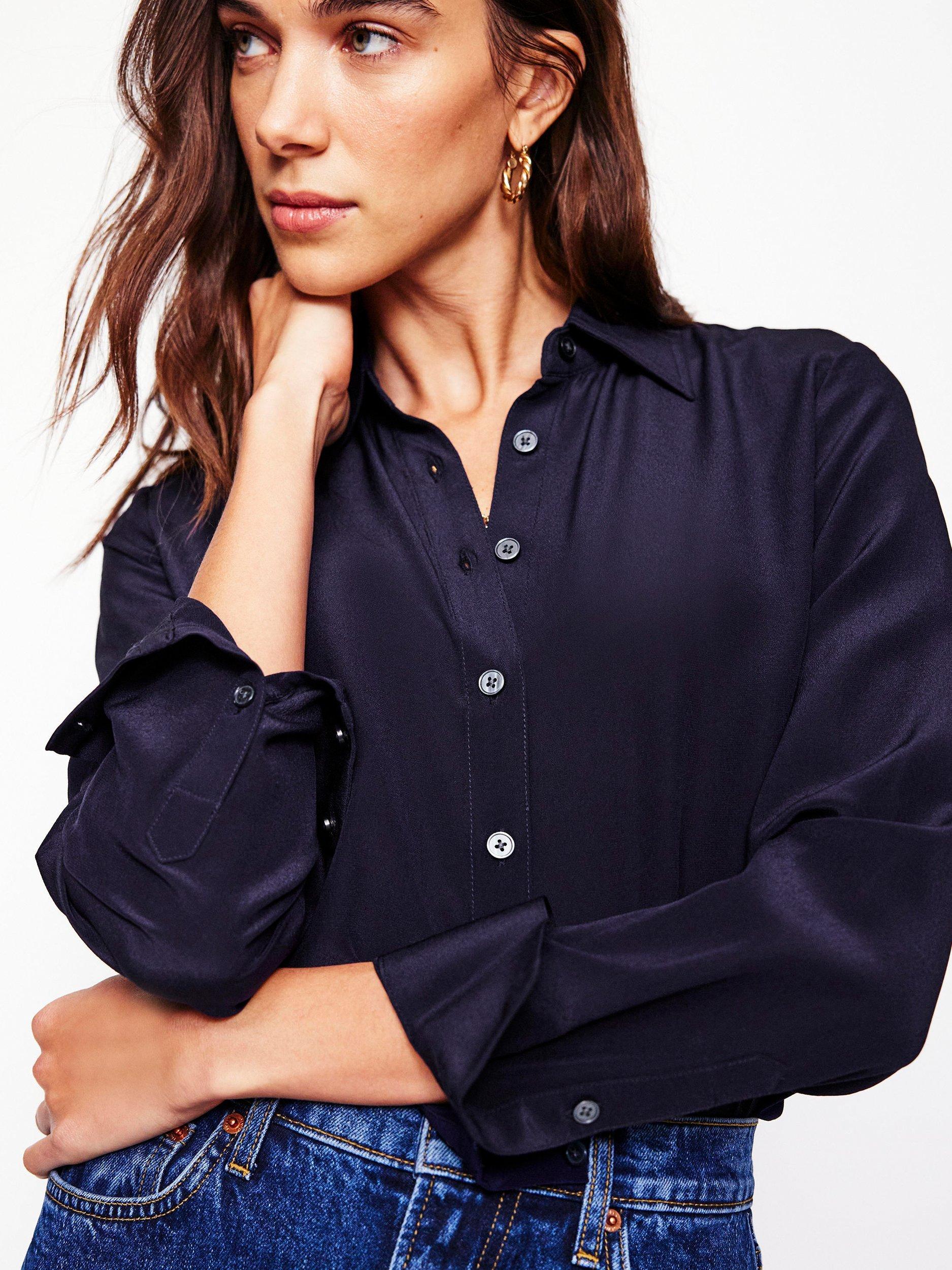 Product image 2 of 6, which shows Boden Sienna Pure Silk Shirt, Navy, 8