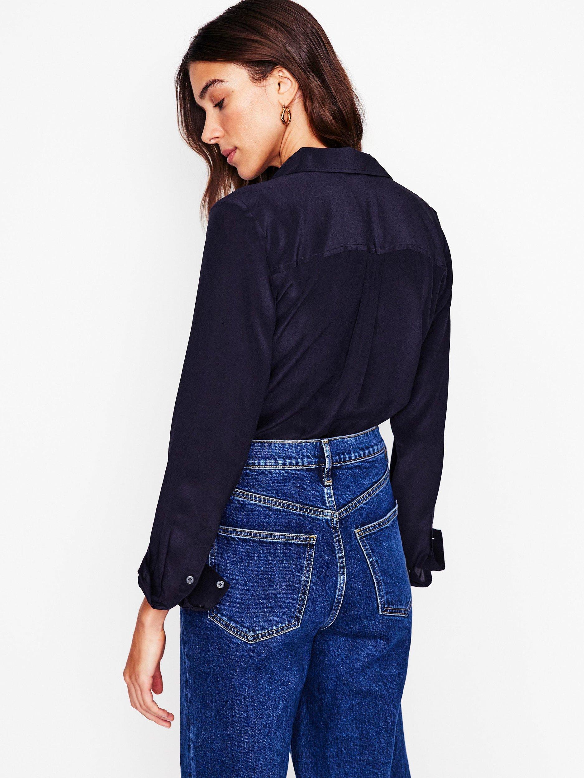 Product image 3 of 6, which shows Boden Sienna Pure Silk Shirt, Navy, 8