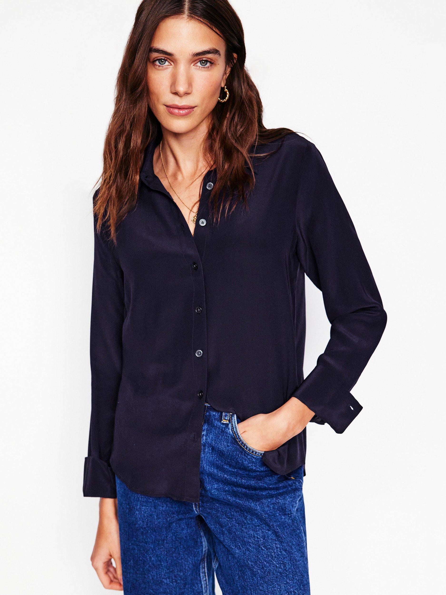 Product image 5 of 6, which shows Boden Sienna Pure Silk Shirt, Navy, 8