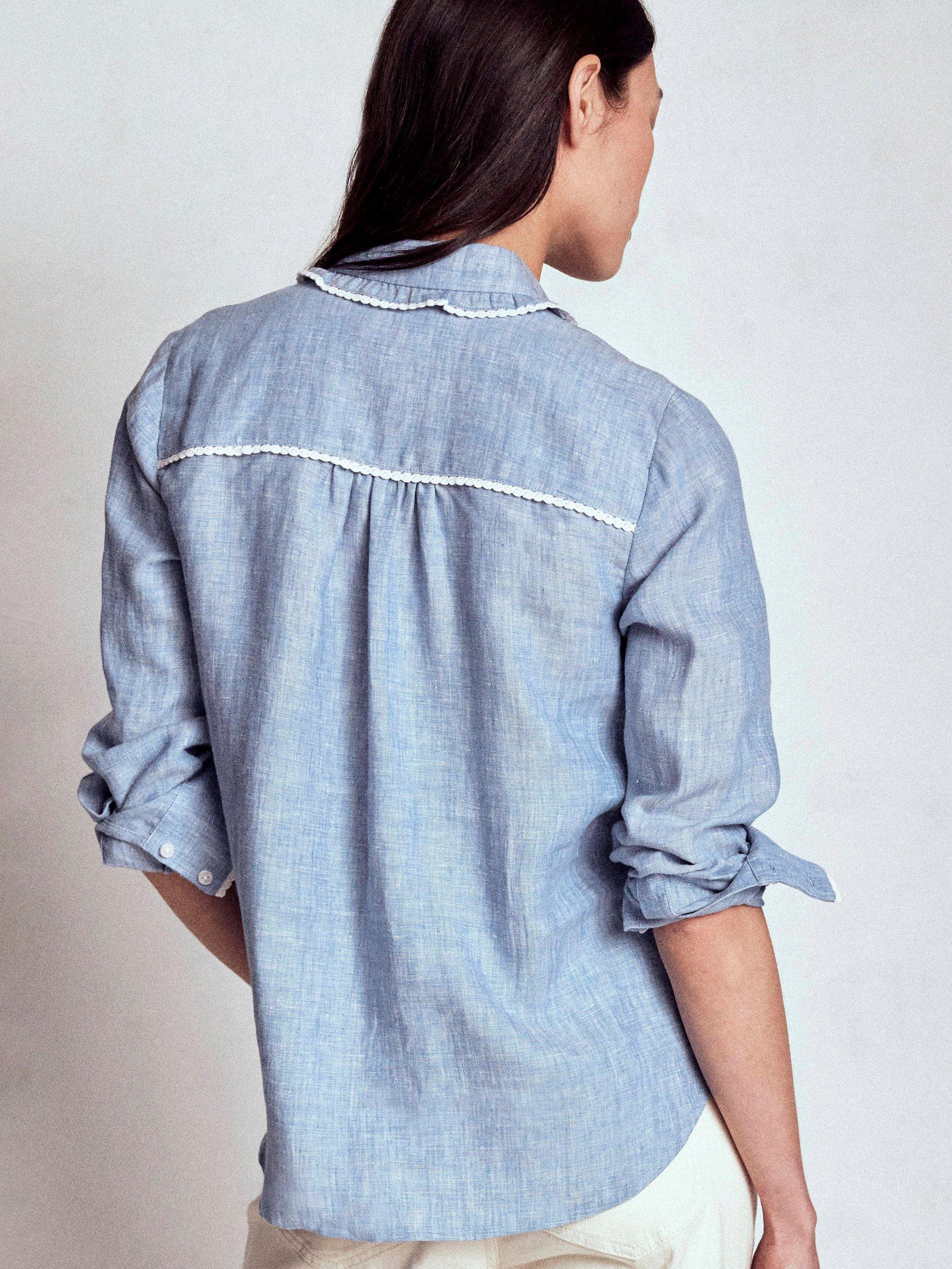 Product image 3 of 5, which shows Boden Sienna Western Linen Rich Shirt, Chambray, 8
