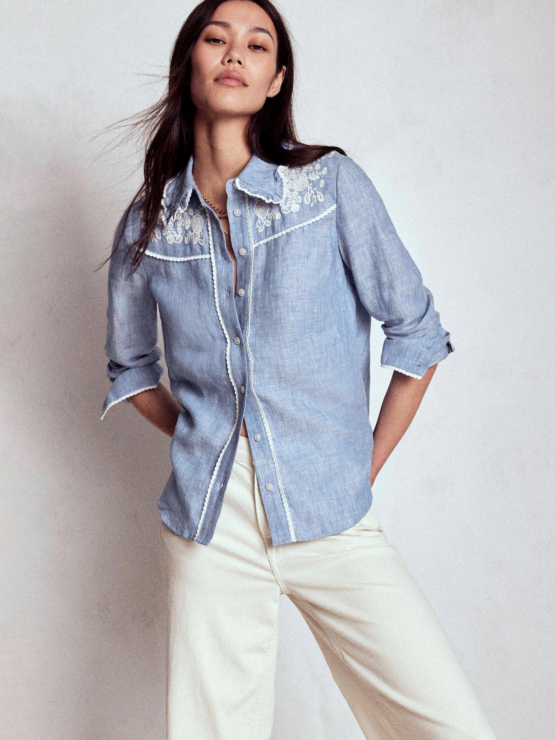 Product image 4 of 5, which shows Boden Sienna Western Linen Rich Shirt, Chambray, 8