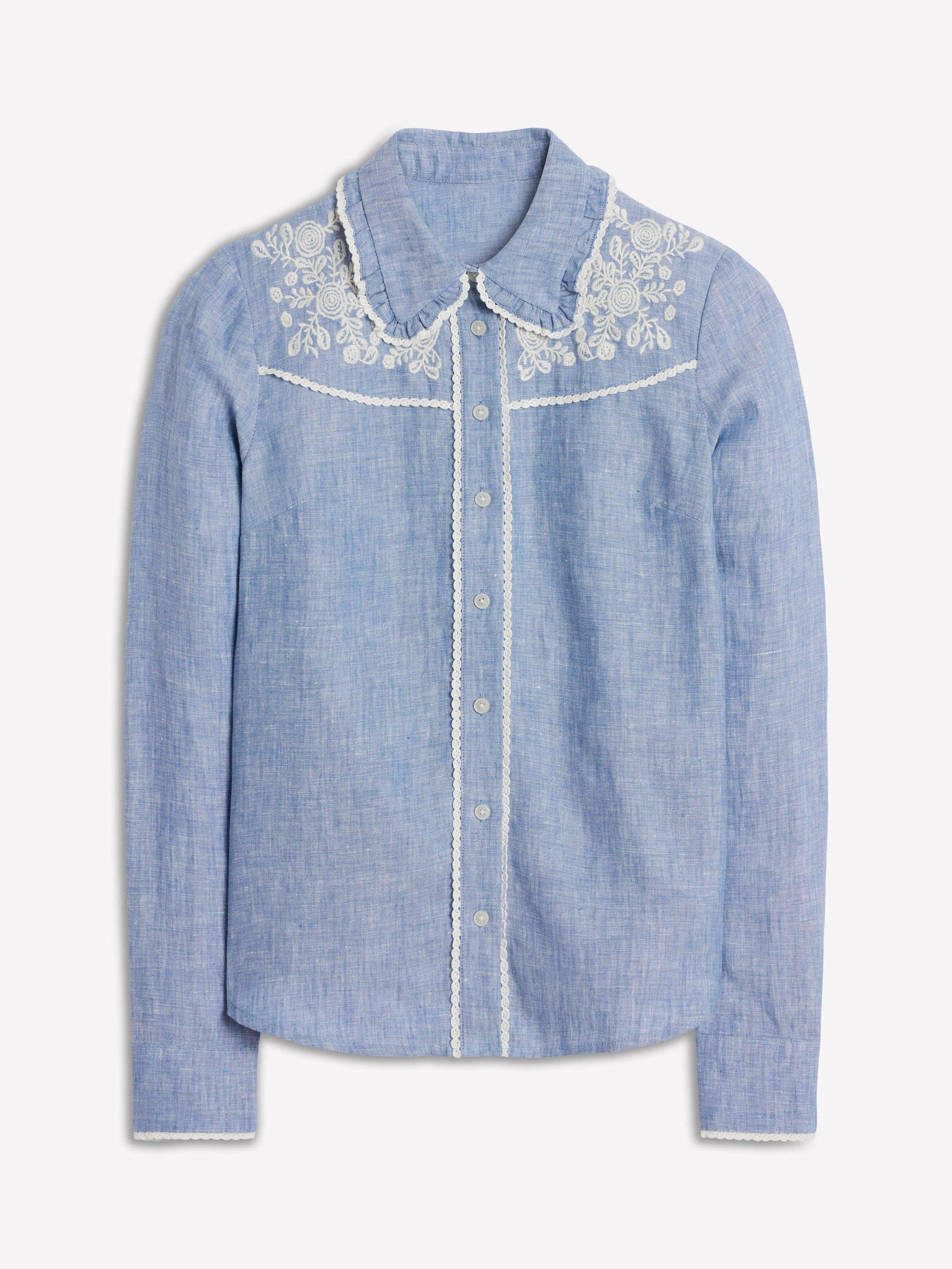 Product image 5 of 5, which shows Boden Sienna Western Linen Rich Shirt, Chambray, 8