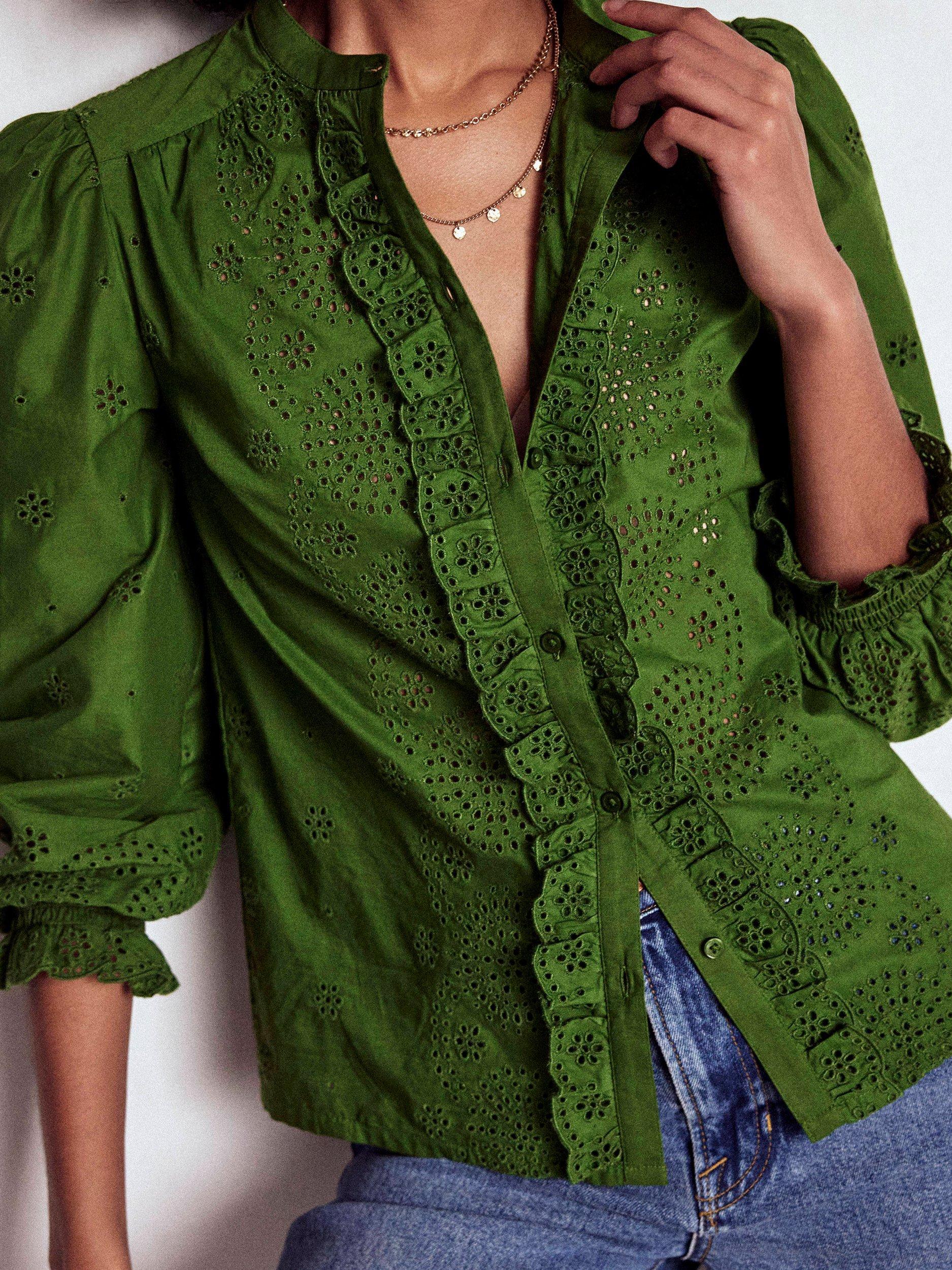 Product image 2 of 5, which shows Boden Alice Broderie Anglaise Top, Promenade Green, 8