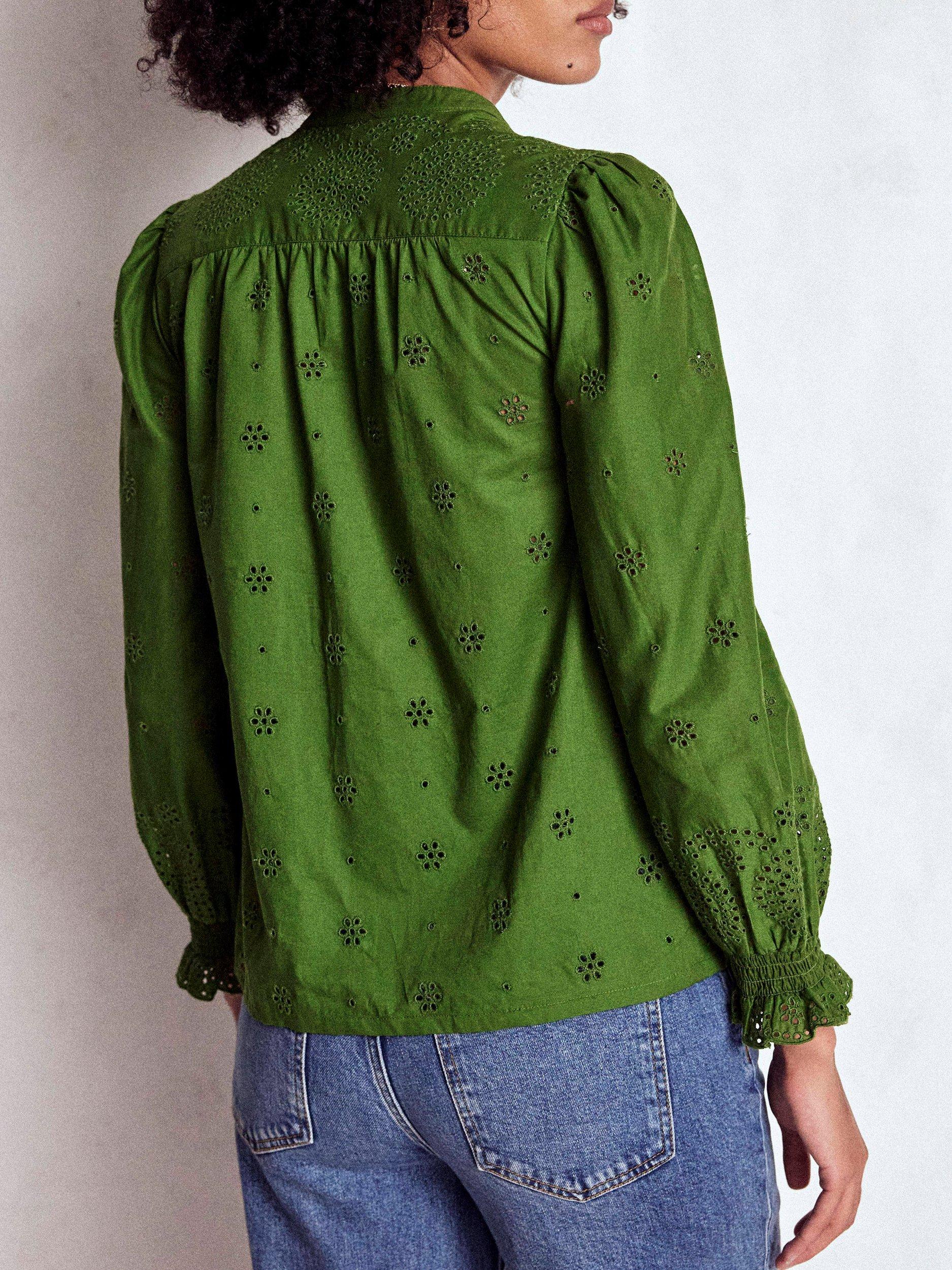 Product image 3 of 5, which shows Boden Alice Broderie Anglaise Top, Promenade Green, 8