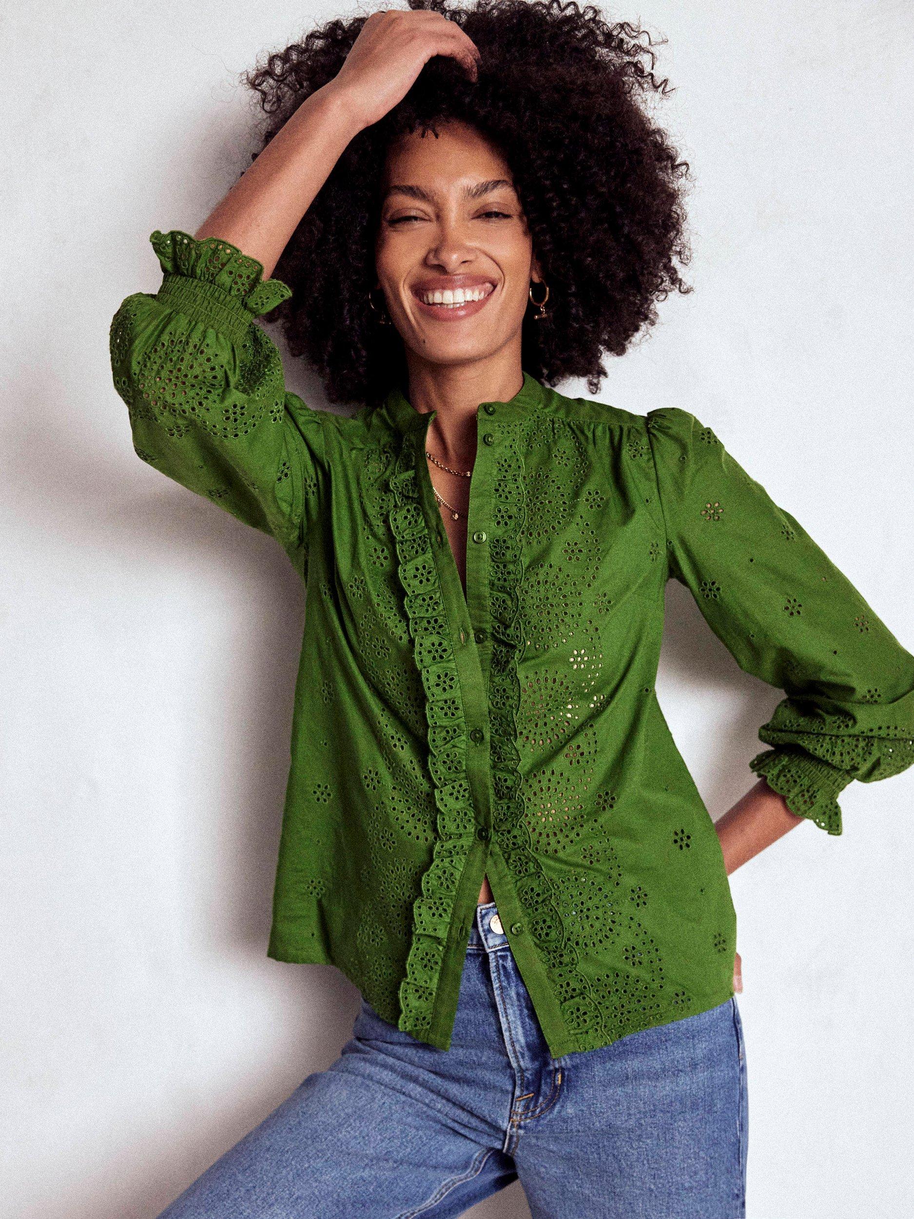 Product image 4 of 5, which shows Boden Alice Broderie Anglaise Top, Promenade Green, 8