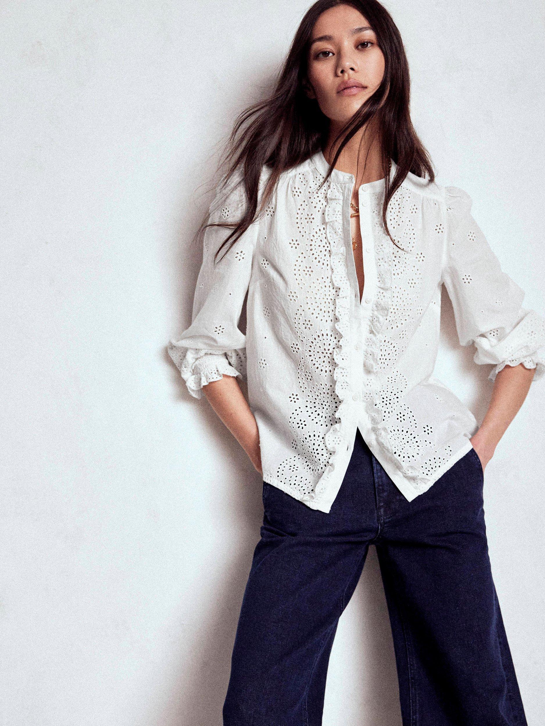Product image 1 of 5, which shows Boden Alice Broderie Anglaise Top, White, 8