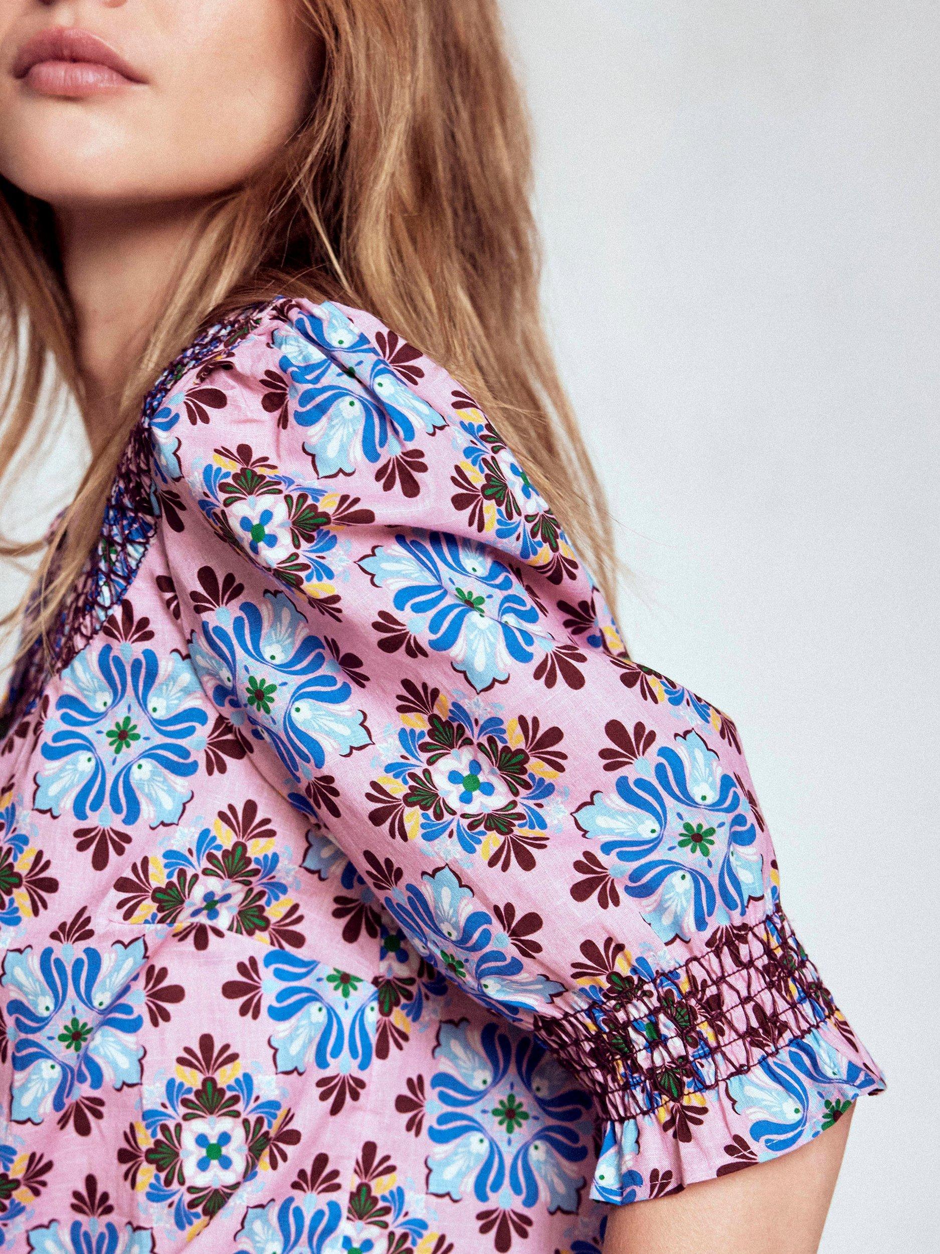 Product image 2 of 6, which shows Boden Effie Floral Short Sleeve Top, Pink/Multi, 10