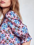 Boden Effie Floral Short Sleeve Top, Pink/Multi