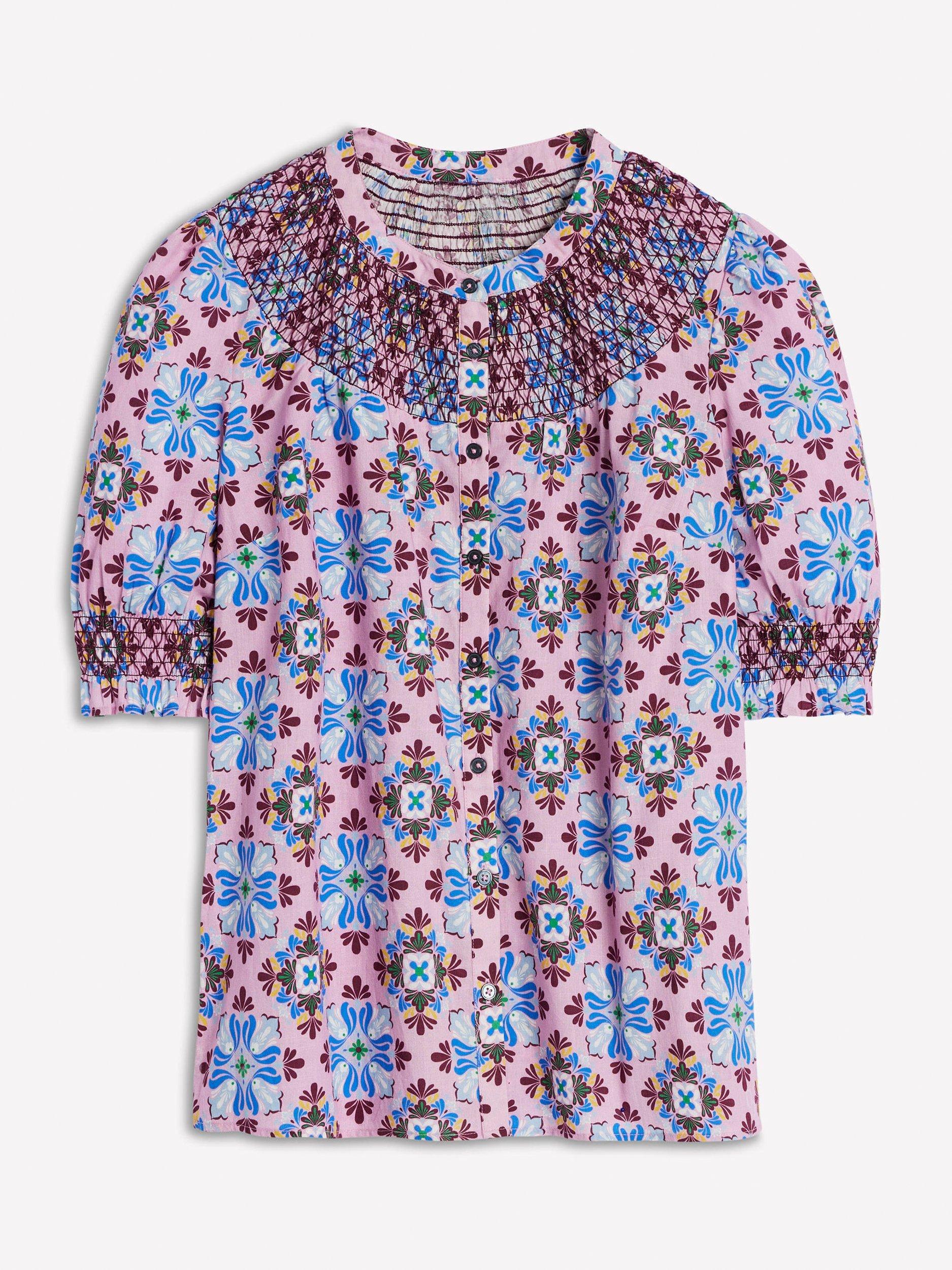 Product image 6 of 6, which shows Boden Effie Floral Short Sleeve Top, Pink/Multi, 10