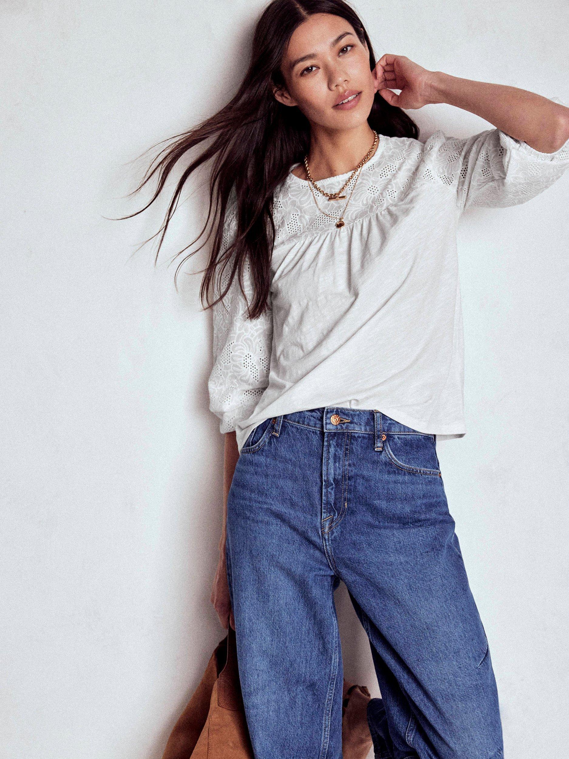 Product image 1 of 5, which shows Boden May Broderie Frill Top, White, 10