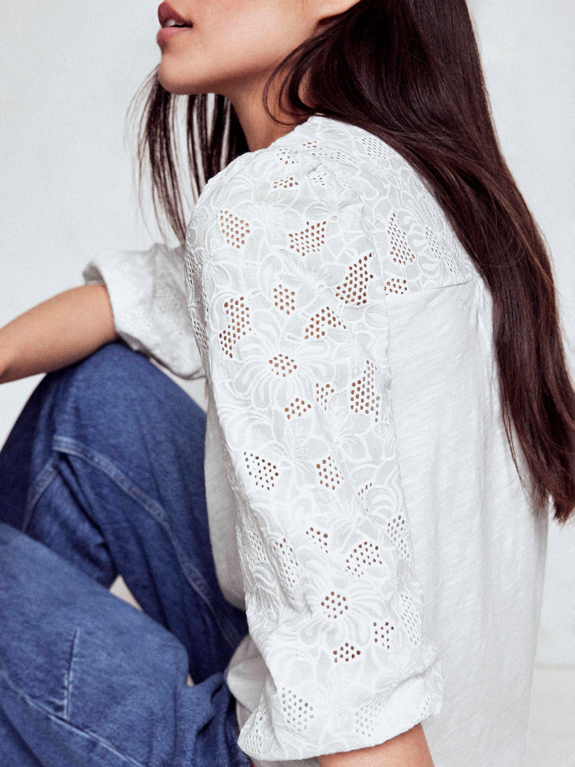 Product image 2 of 5, which shows Boden May Broderie Frill Top, White, 10