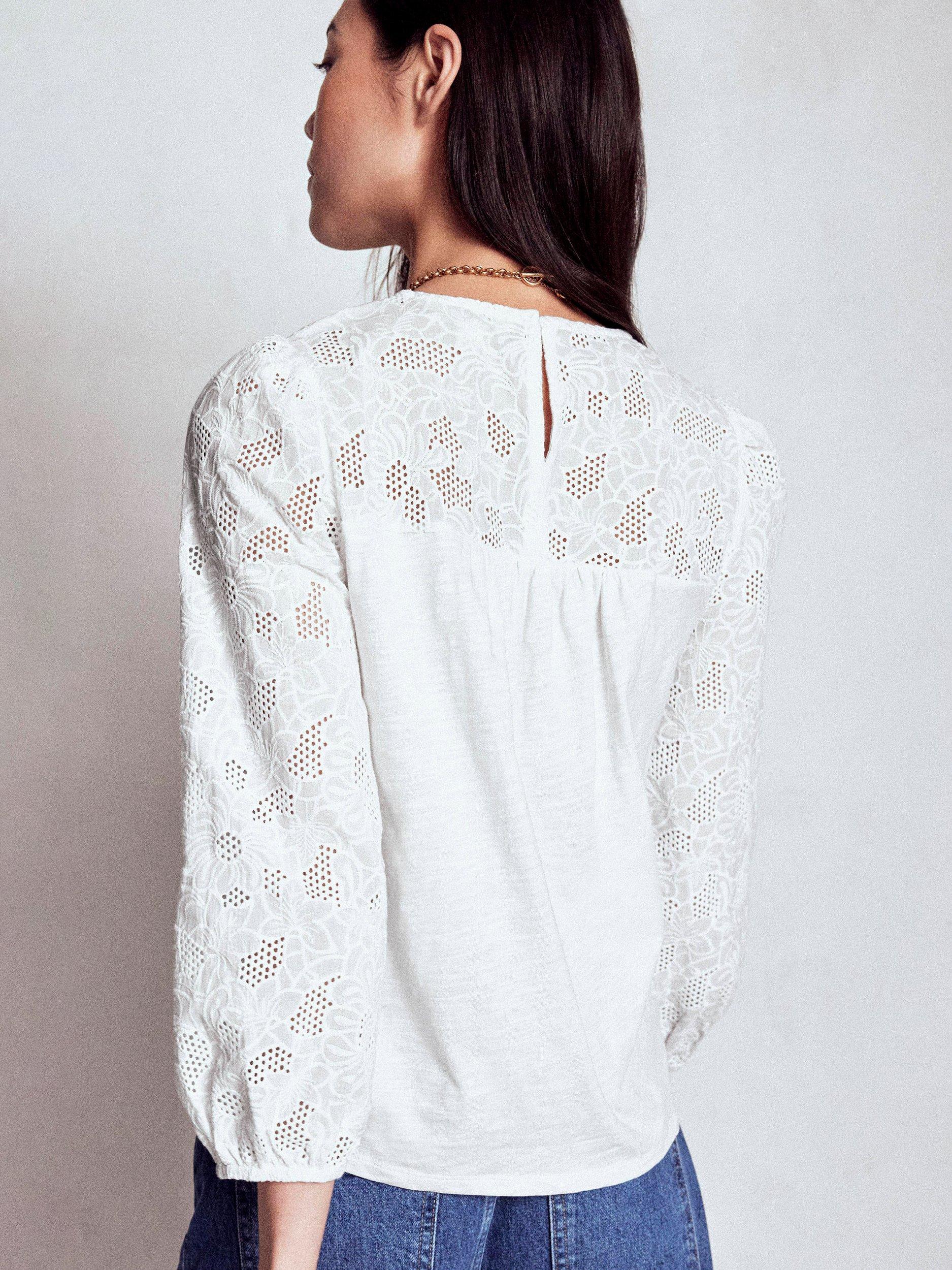 Product image 3 of 5, which shows Boden May Broderie Frill Top, White, 10