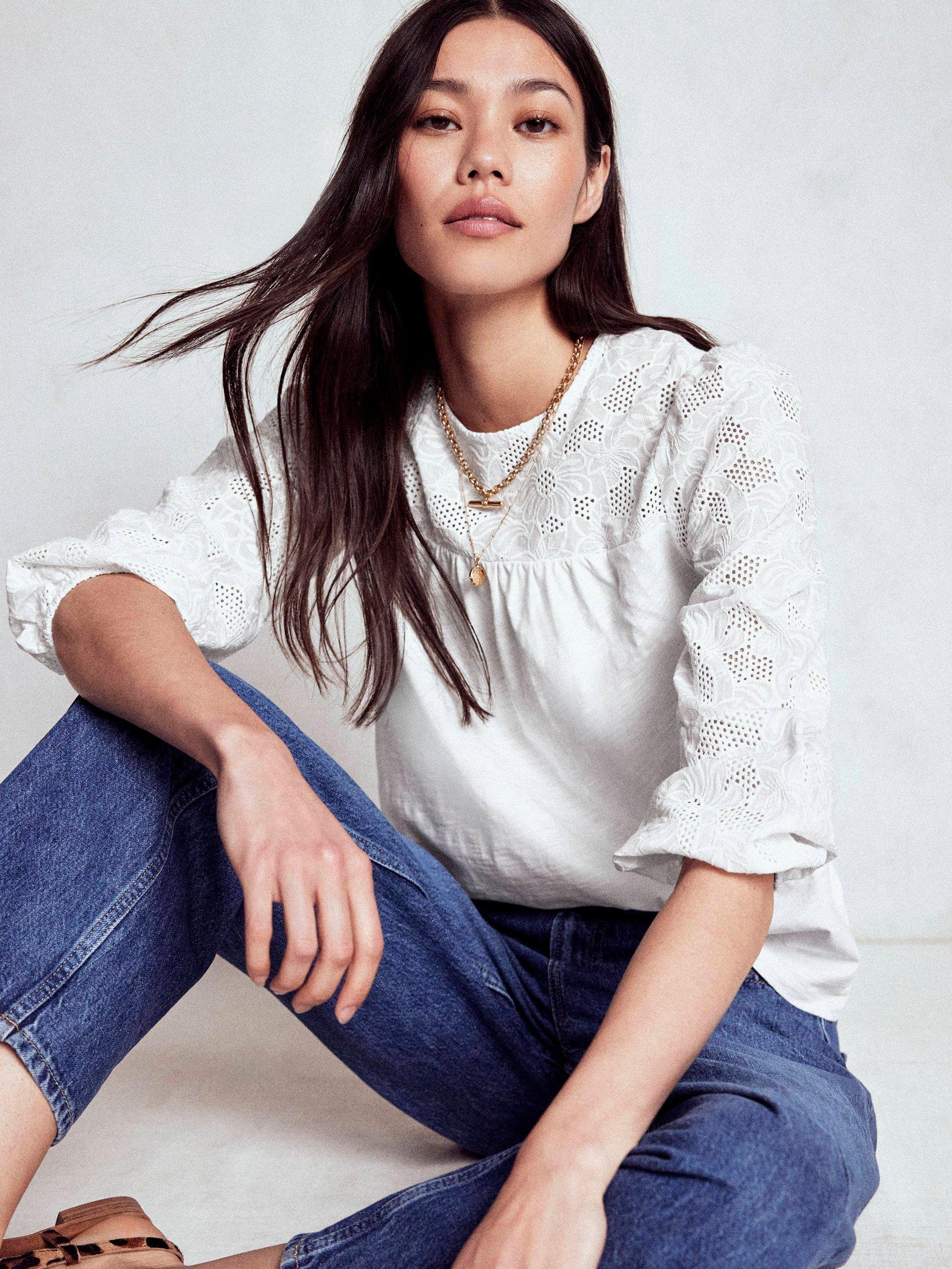 Product image 4 of 5, which shows Boden May Broderie Frill Top, White, 10